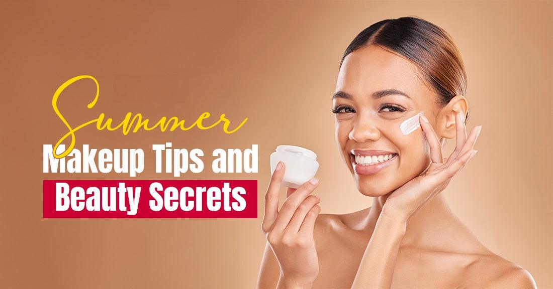 Woman applying moisturizer, promoting summer skincare, makeup tips, and beauty secrets.