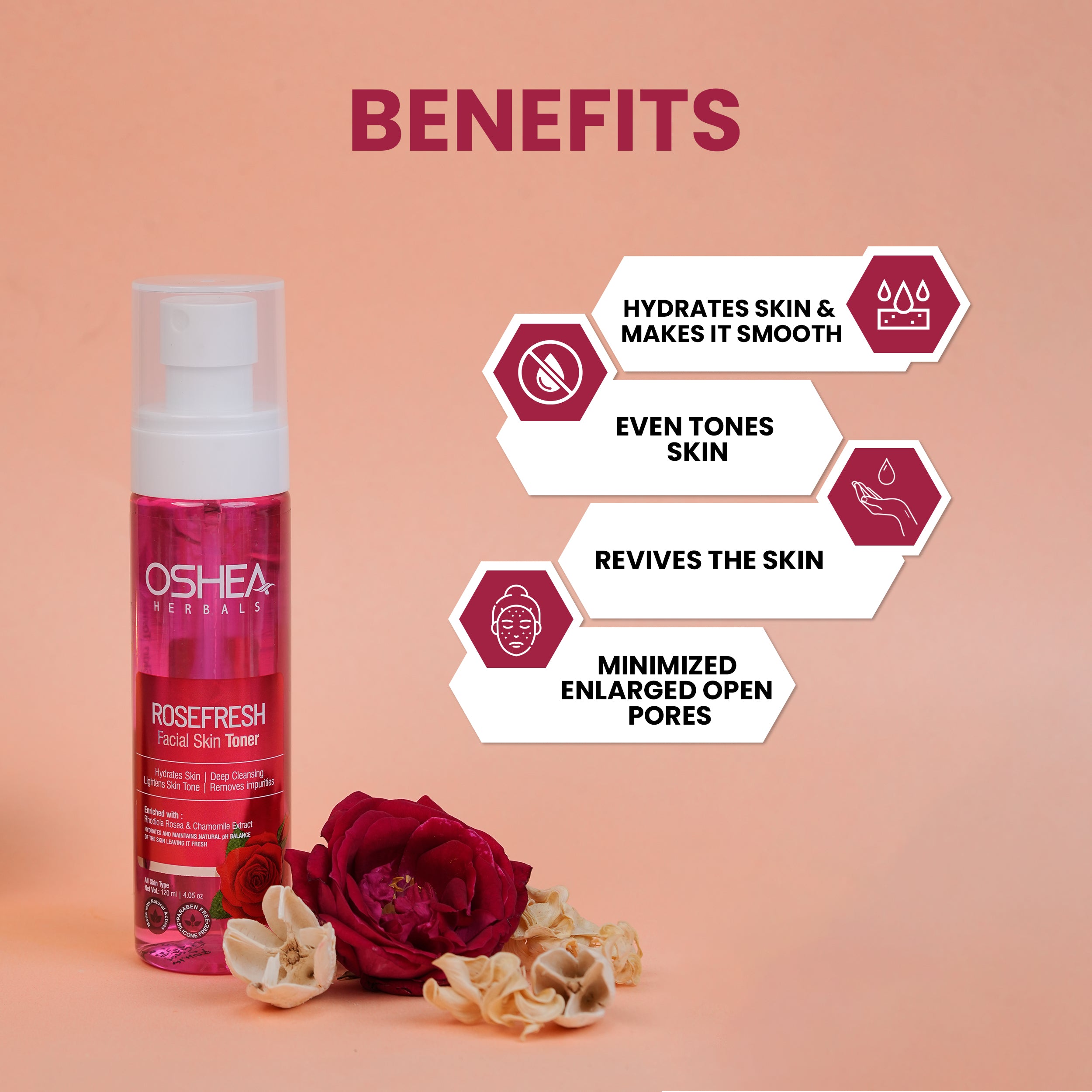 Benefits RoseFresh Facial Skin Toner Oshea Herbals