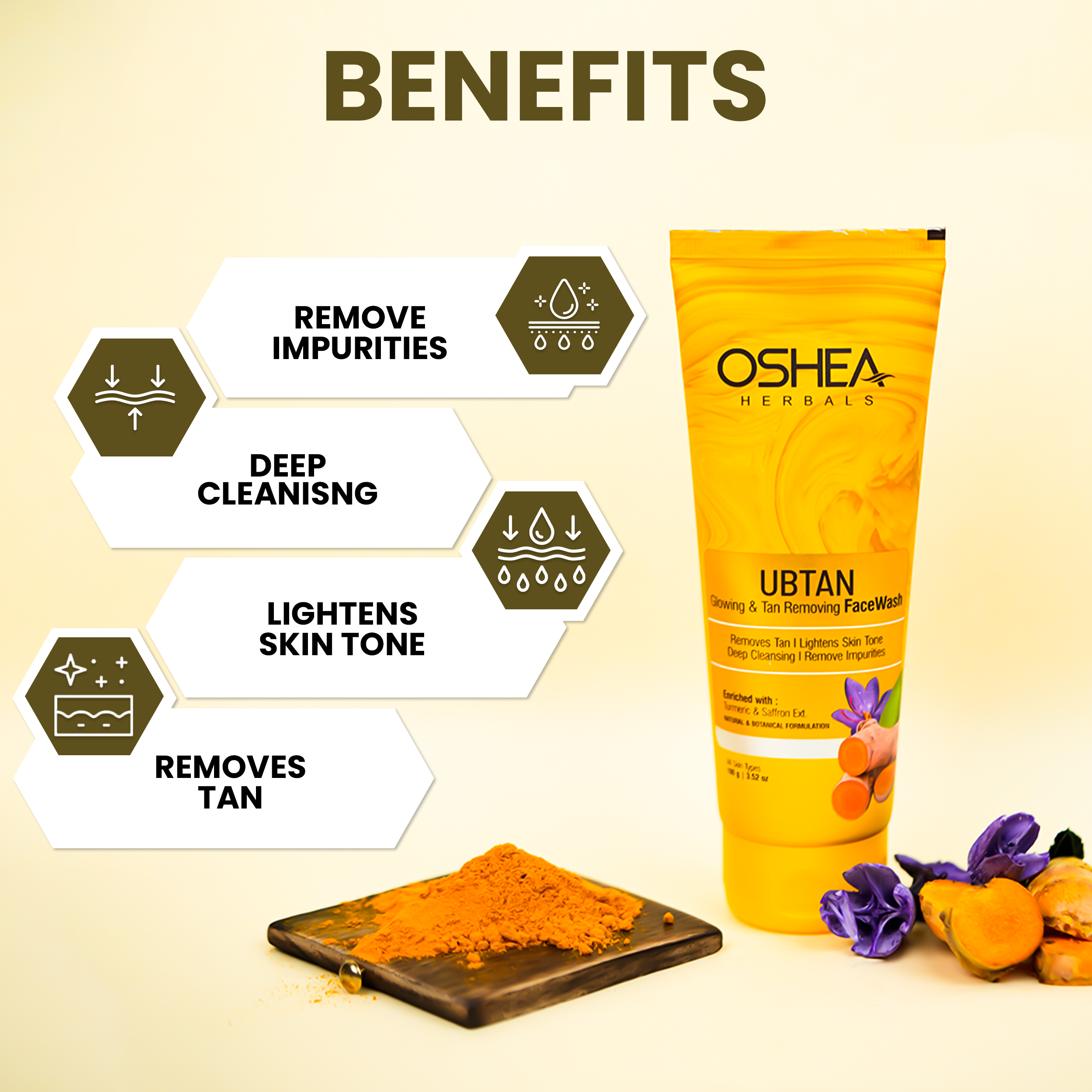 Benefits Ubtan Glowing & Tan Removing Face wash Oshea Herbals