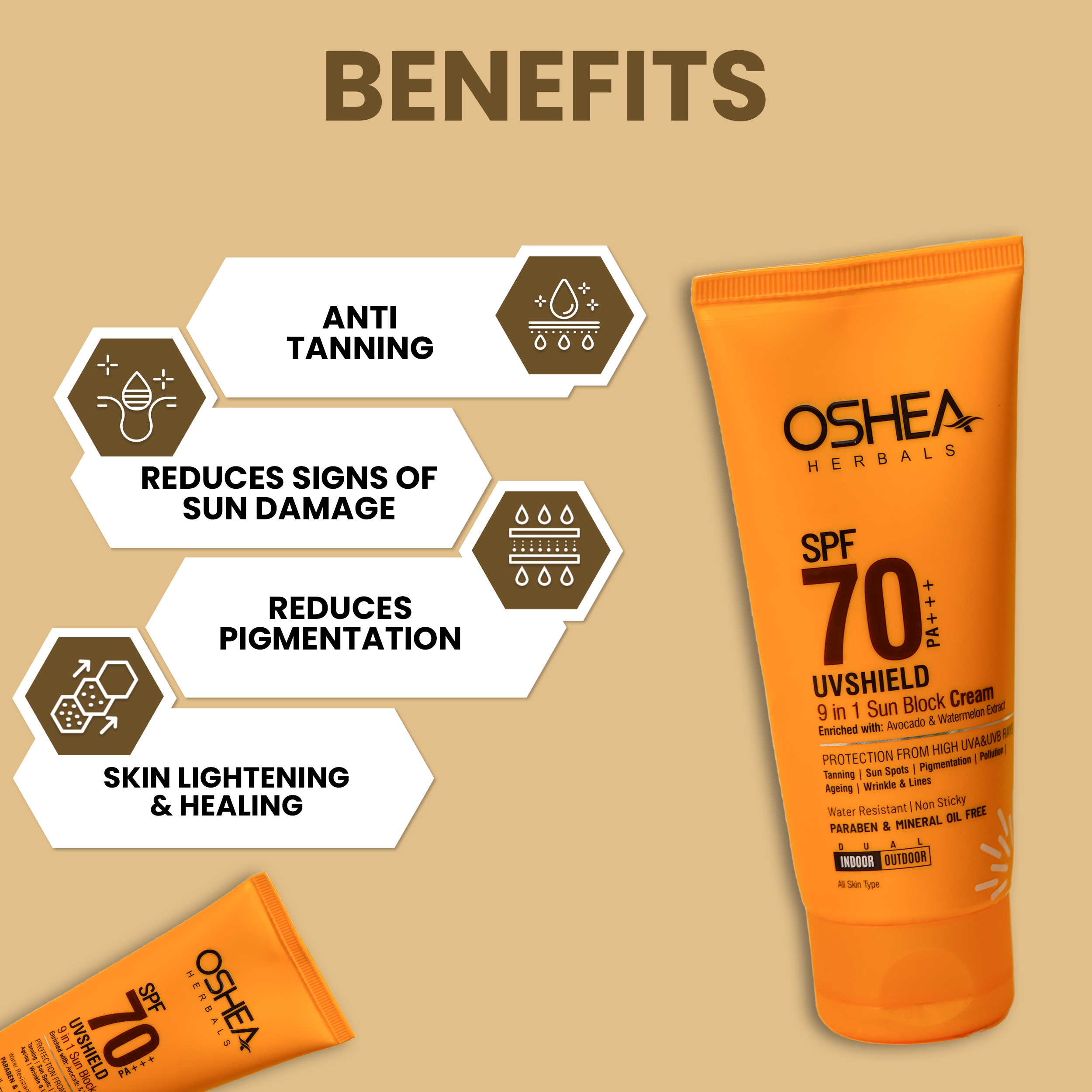  Benefits Uv Shield 9In1 Sun Block Cream SPF-70PA_Oshea Herbals