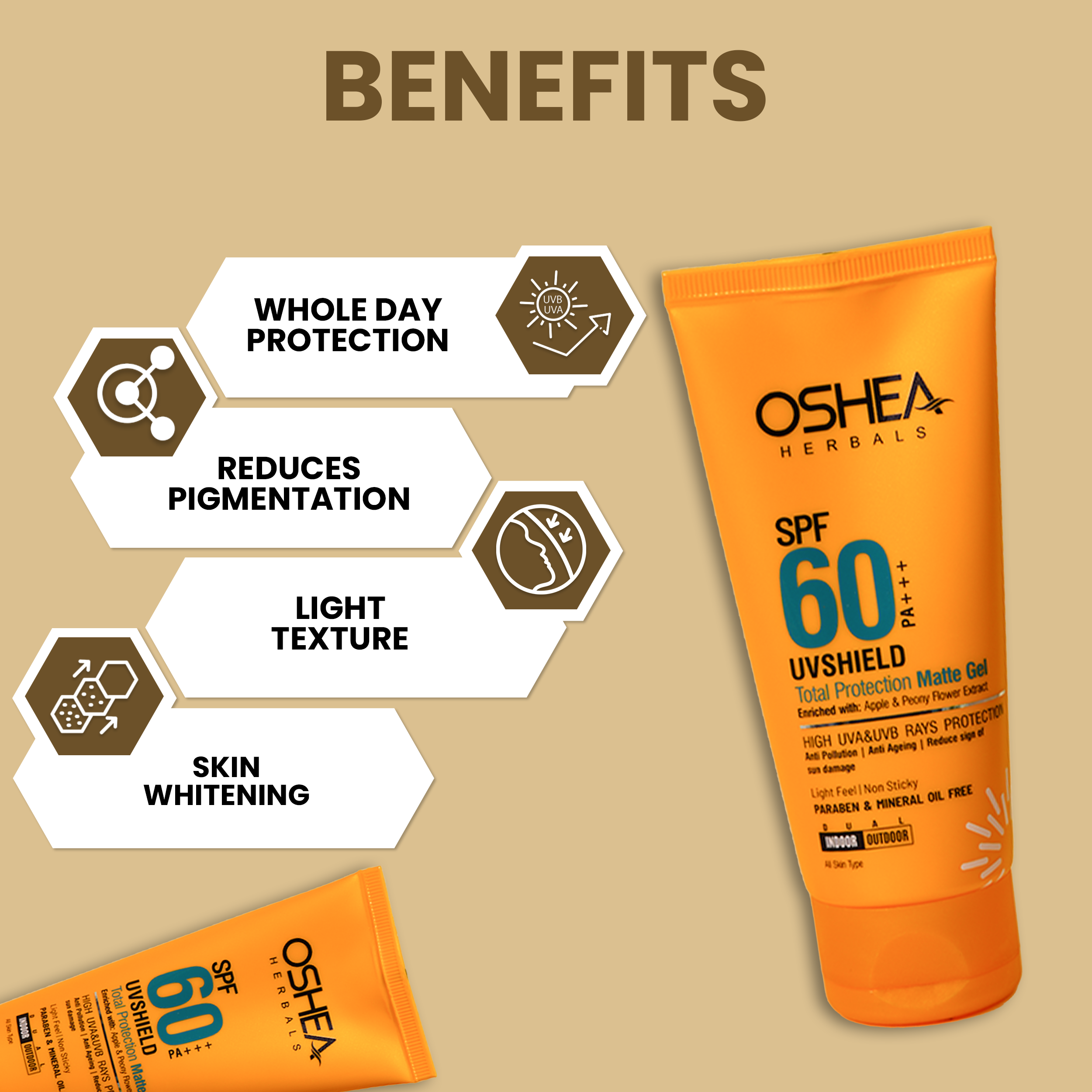 Benefits UvShield Total Protection Matte Gel SPF-60 PA Oshea Herbals