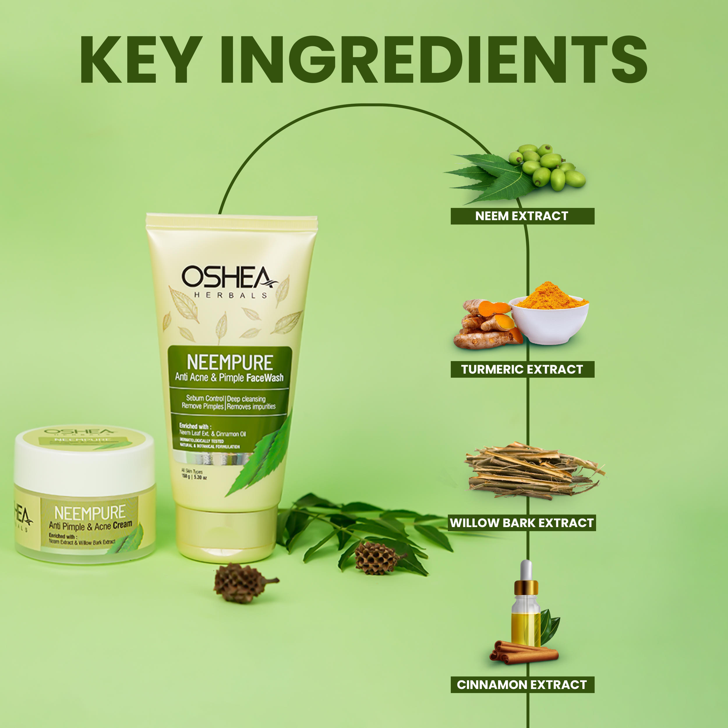 Key Ingredients Neempure Anti Acne Pimple Face Wash Neempure Anti Acne Pimple Cream Combo Oshea Herbals