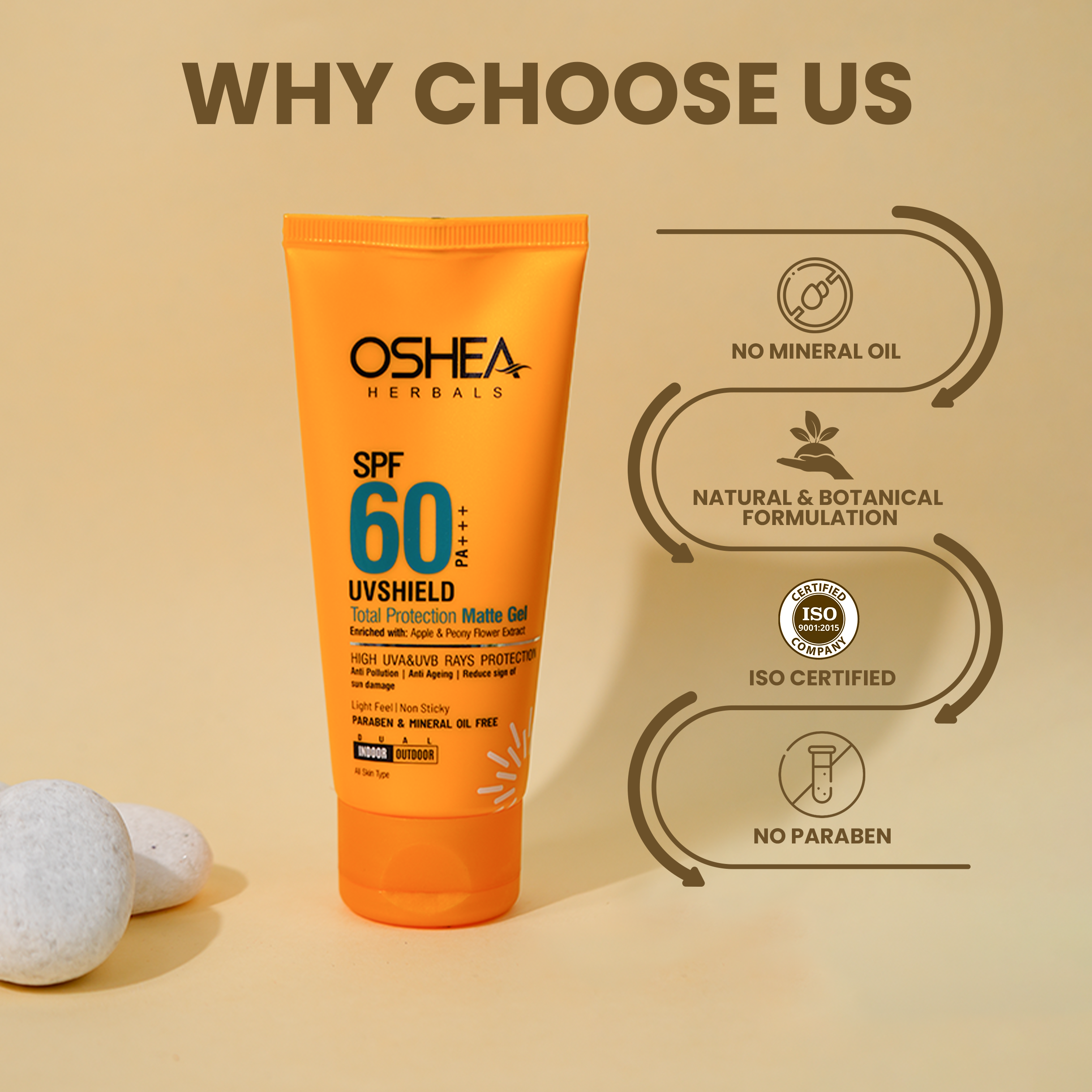 Why Choose Us UvShield Total Protection Matte Gel SPF-60 PA Oshea Herbals