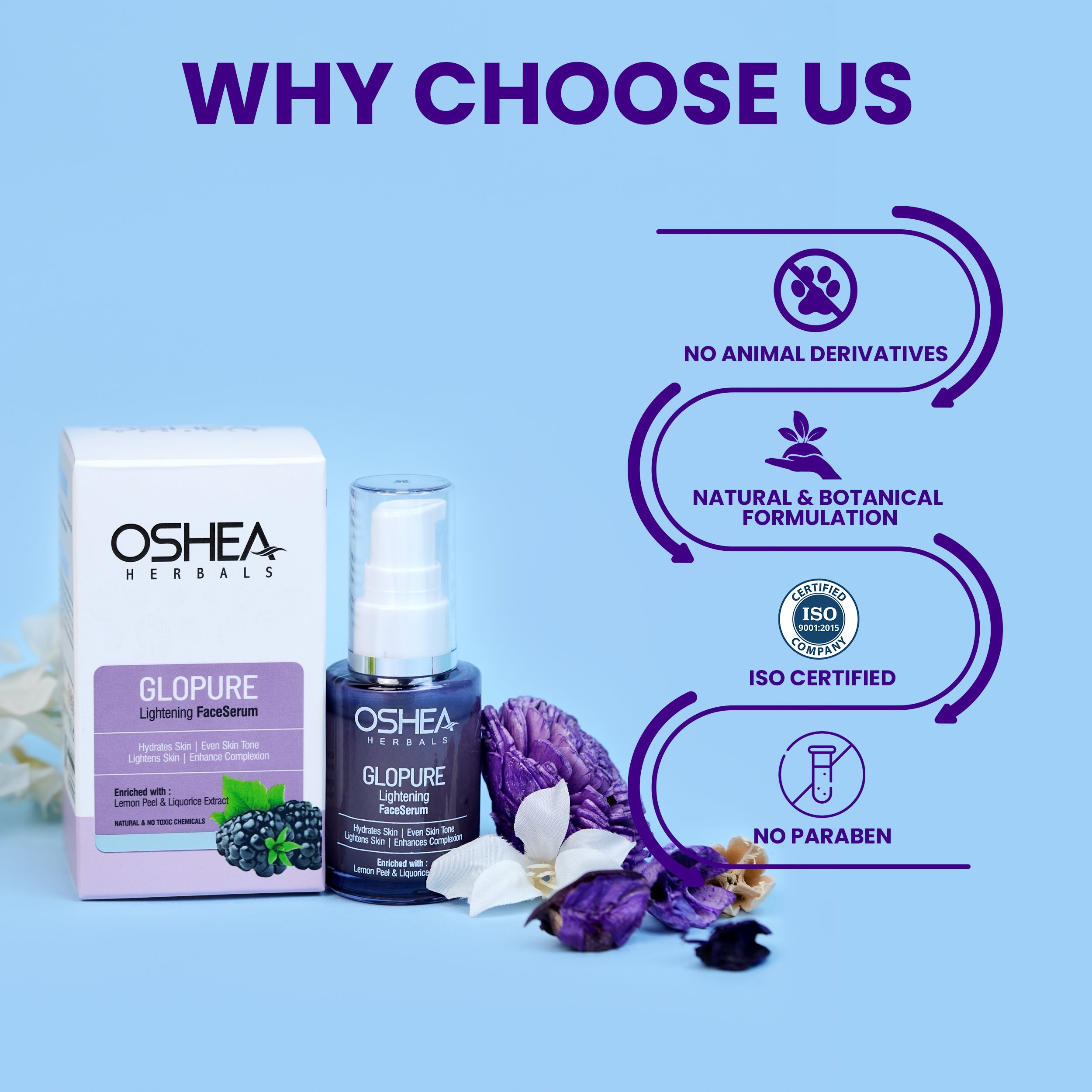 Why choose us Glopure Lightening Face Serum Oshea Herbals