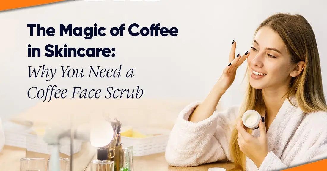 Woman applying coffee face scrub in bathroom, promoting natural skincare benefits