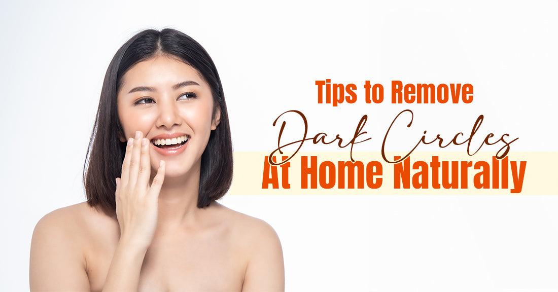 Smiling woman with clear skin, promoting natural home remedies for dark circles removal.