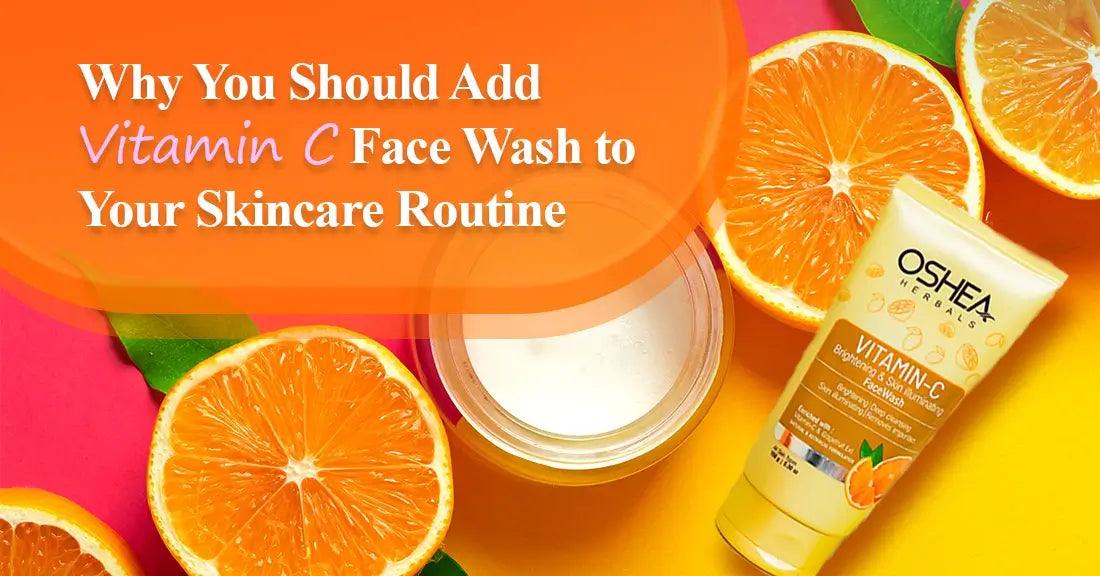 Vitamin C face wash tube with sliced oranges, skincare product flat lay, bright background