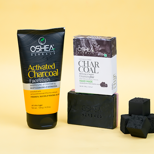 Activated Charcoal Face Wash + Charcoal Cleansing Bar Combo - Oshea Herbals