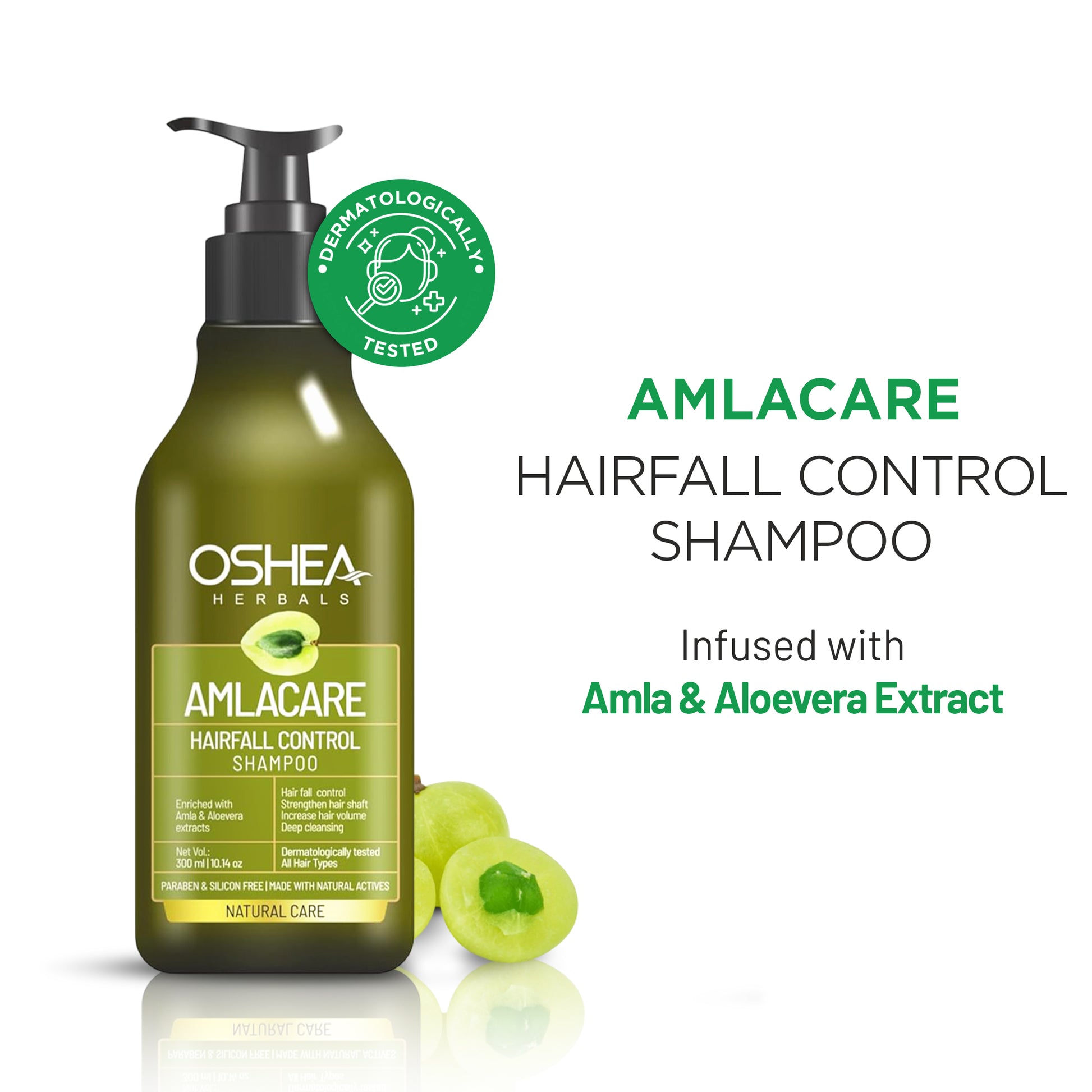 Osho Herbal Amlacare Hairfall Control Shampoo bottle with green label on a white background