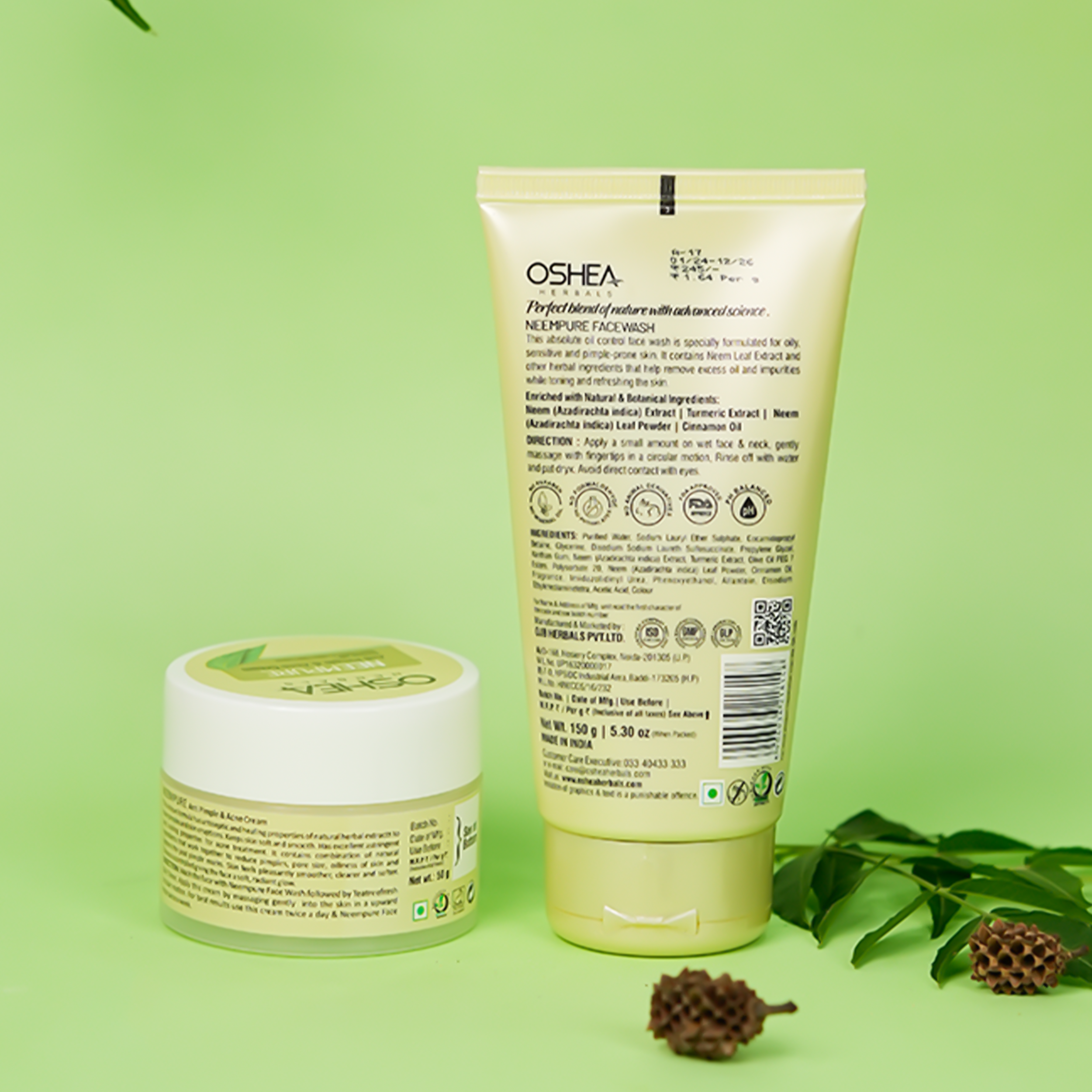  Back Neempure Anti Acne Pimple Face Wash Neempure Anti Acne Pimple Cream Combo Oshea Herbals