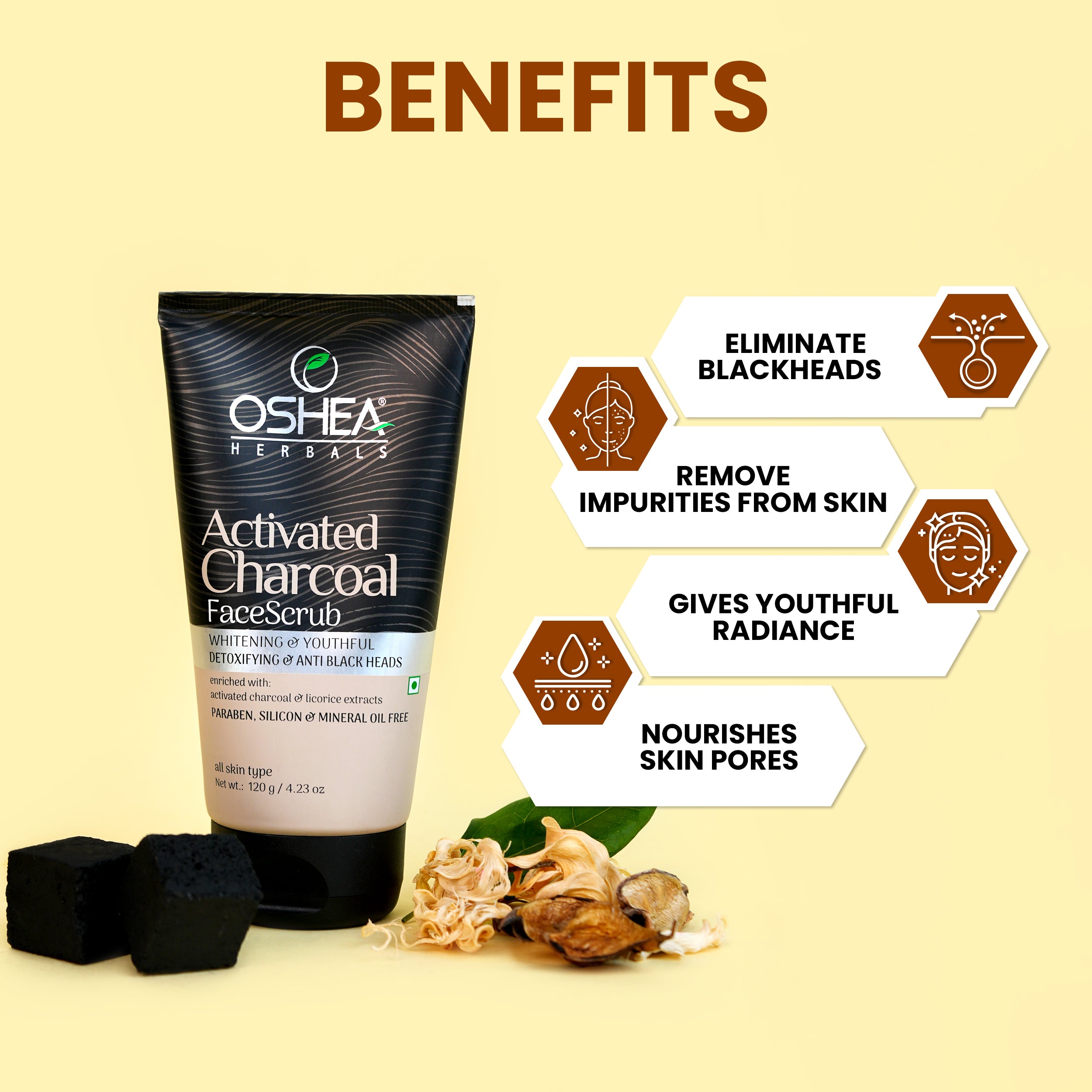 Benefits Activated Charcoal Face Scrub Oshea Herbals