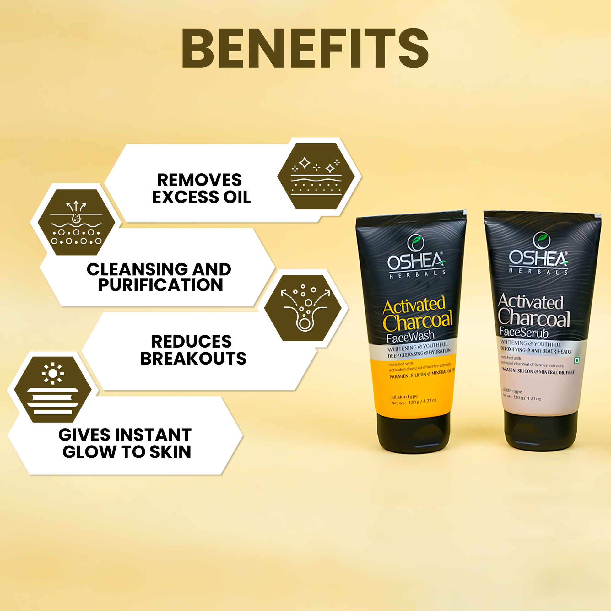 Activated Charcoal Face Scrub+ Activated Charcoal Face Wash Combo - Oshea Herbals