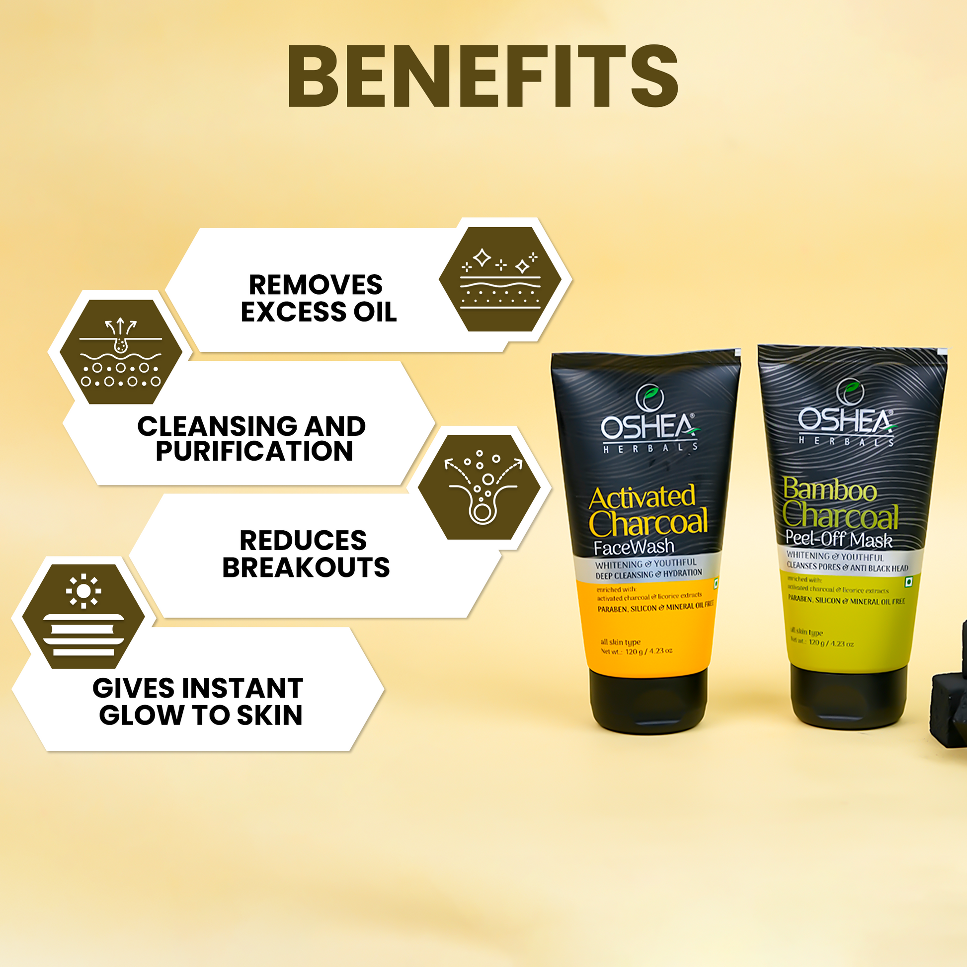 Activated Charcoal Face Wash +Bamboo Charcoal Peel Off Mask Combo - Oshea Herbals