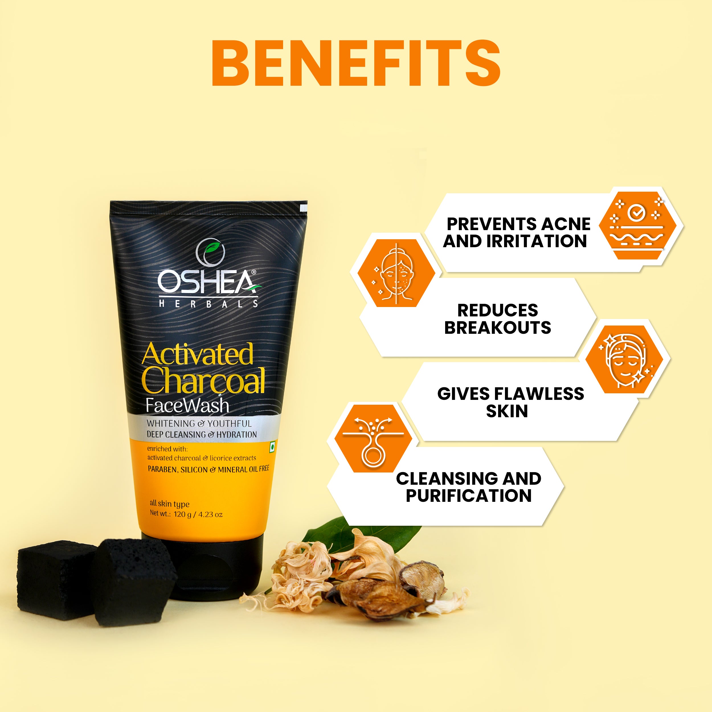 Benefits Activated Charcoal Face wash Oshea Herbals