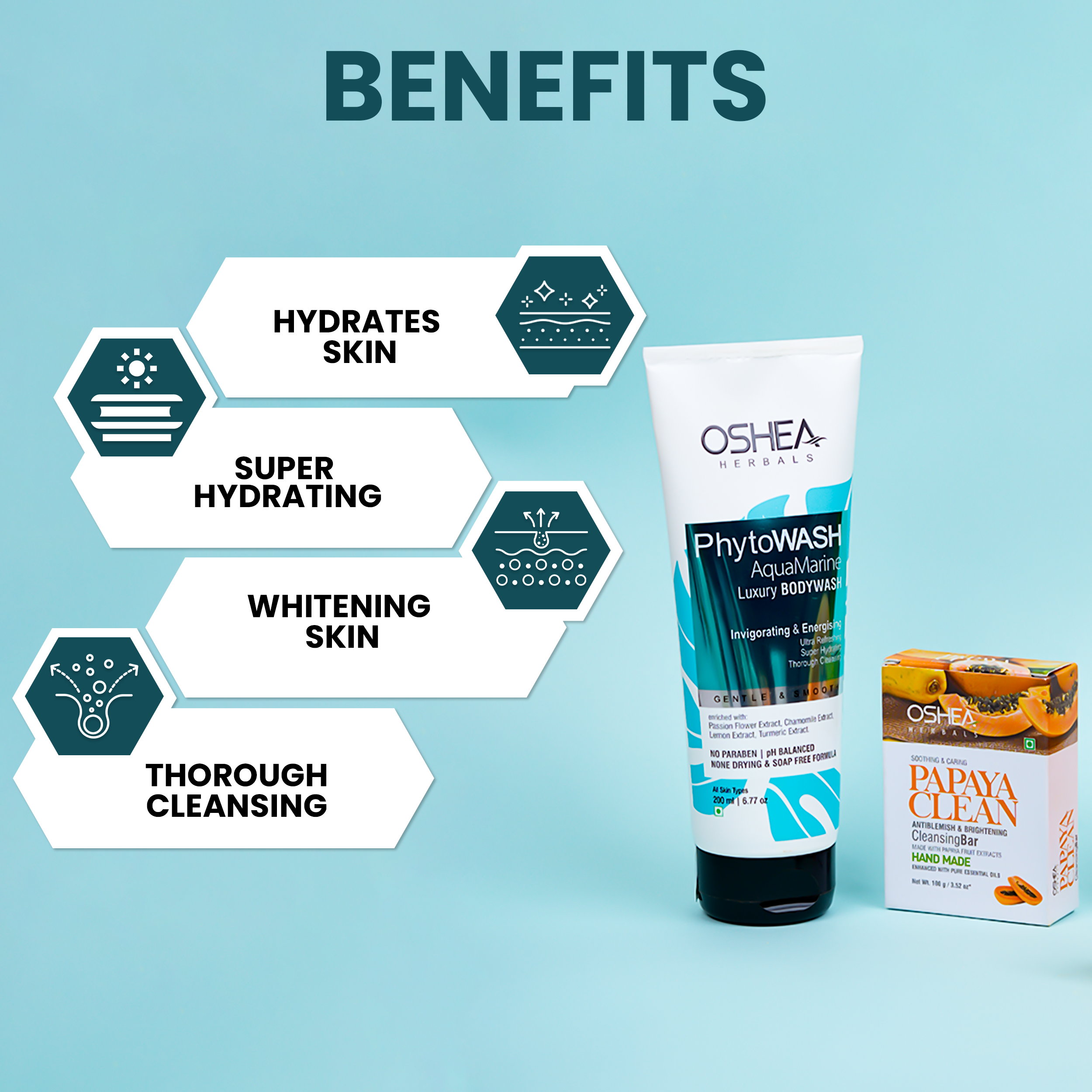 Aqua Marine Body wash + Papaya Bar Combo - Oshea Herbals