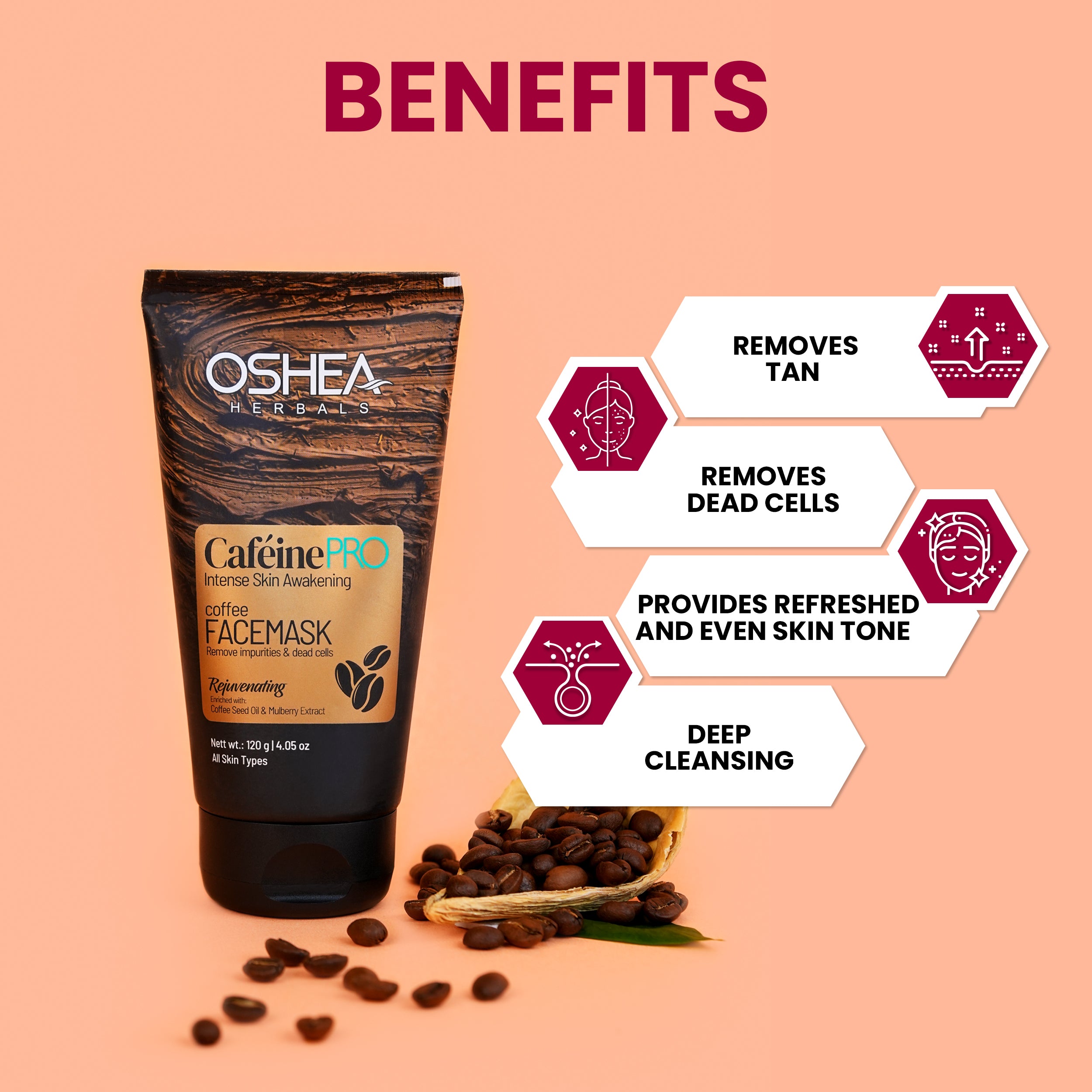 Benefits Cafeine-Pro Face Mask Oshea Herbals