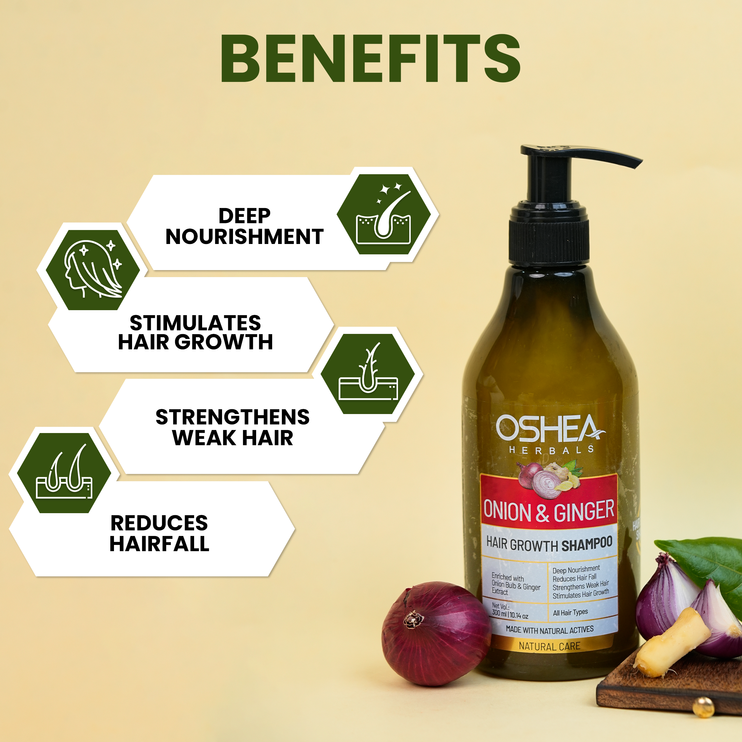  Benefits Onion And Ginger Hair Growth Shampoo Oshea Herbals