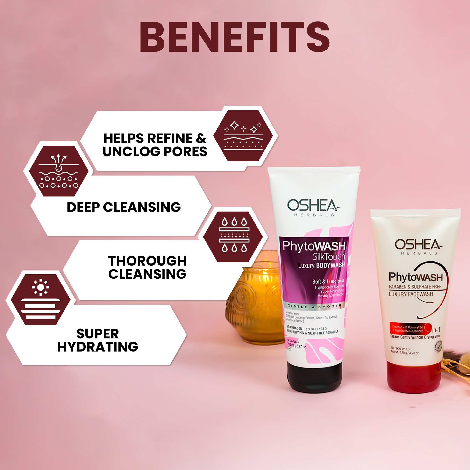 Benefits Phytowash Luxury Face wash Phytowash Silk Touch Luxury Body wash Oshea Herbals