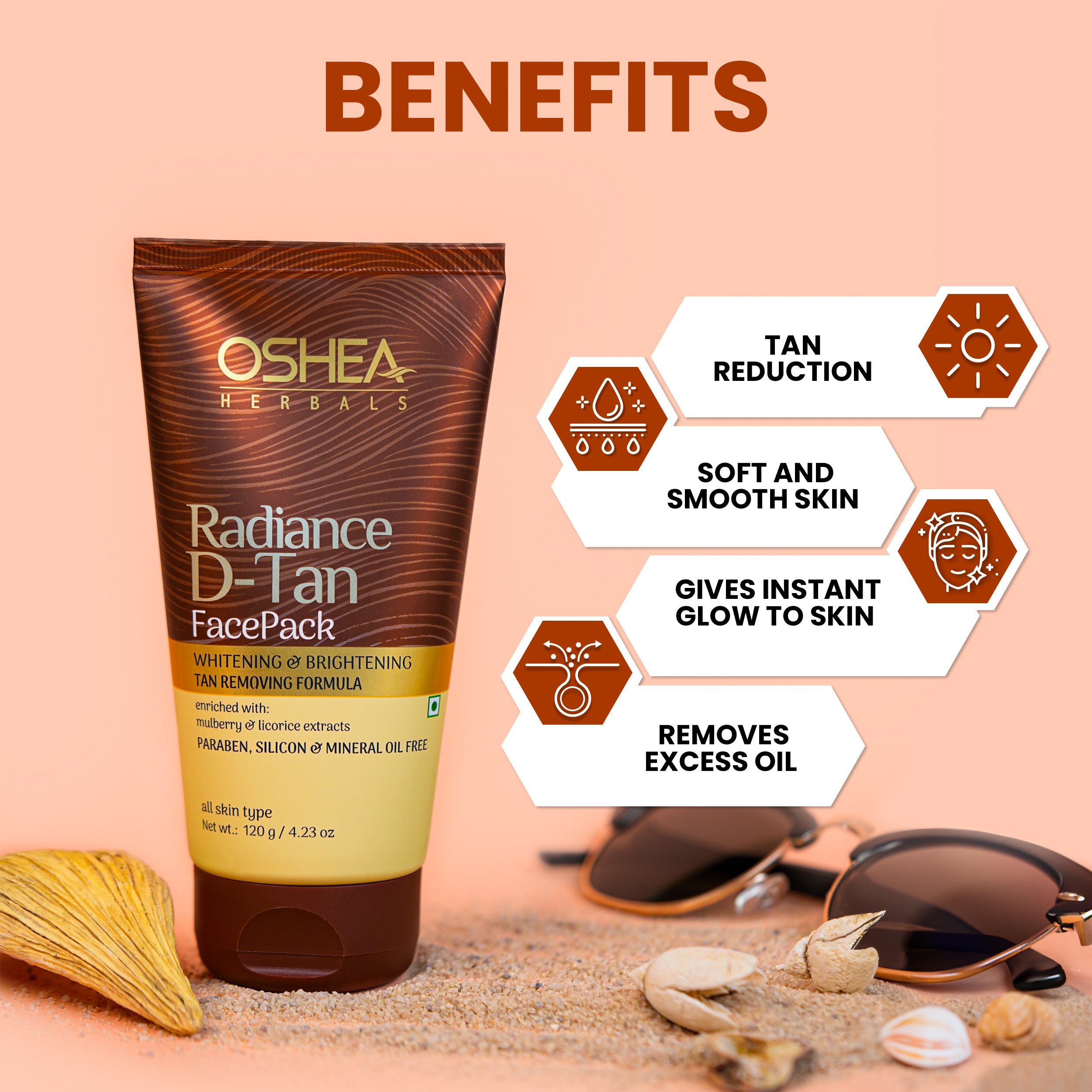 Benefits Radiance D-Tan Face Pack Oshea Herbals