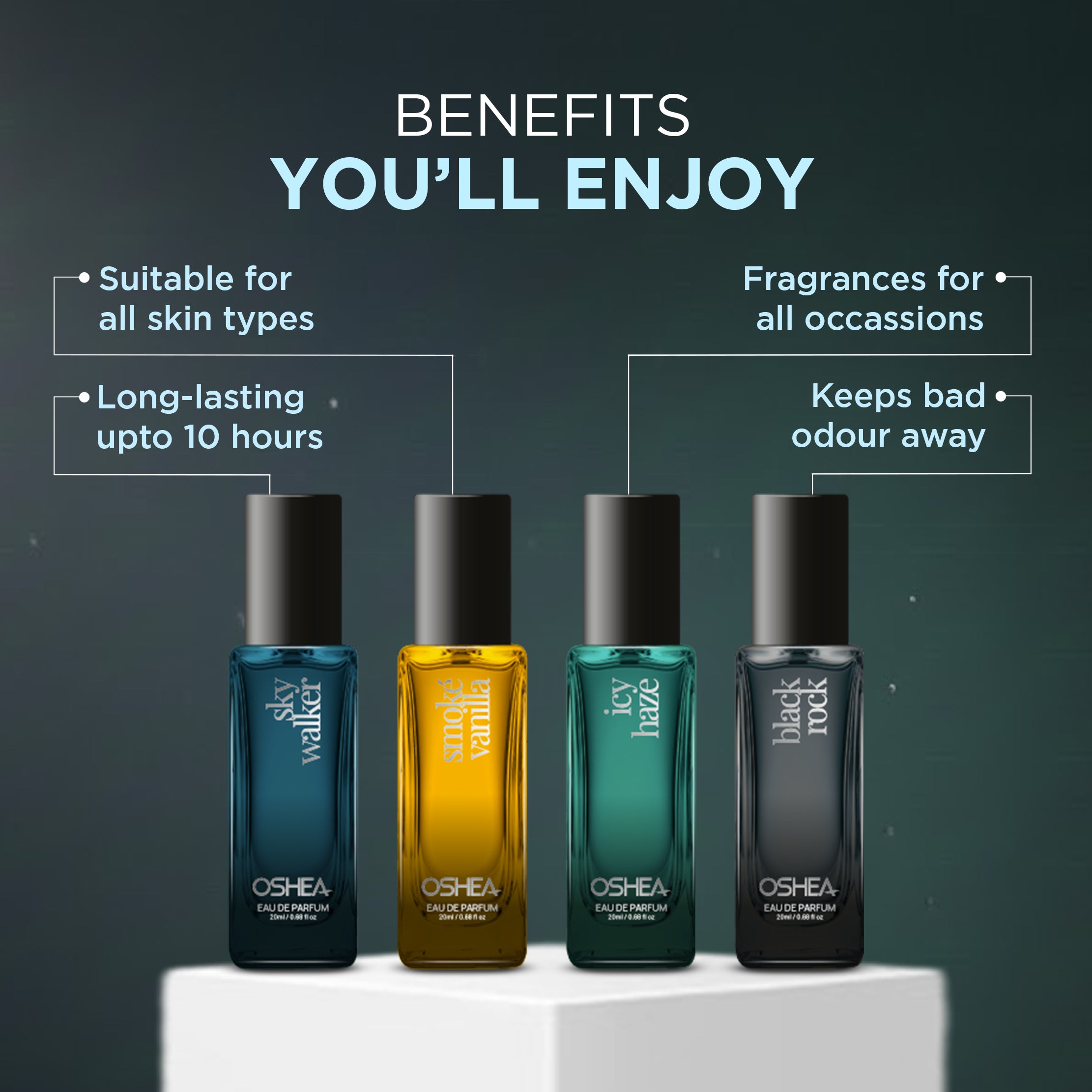 Oshea EAU DE PERFUME COMBO PACK - MEN 20MLX4 (Icy Haze/Smoke Vanilla/Sky Walker/Black Rock)