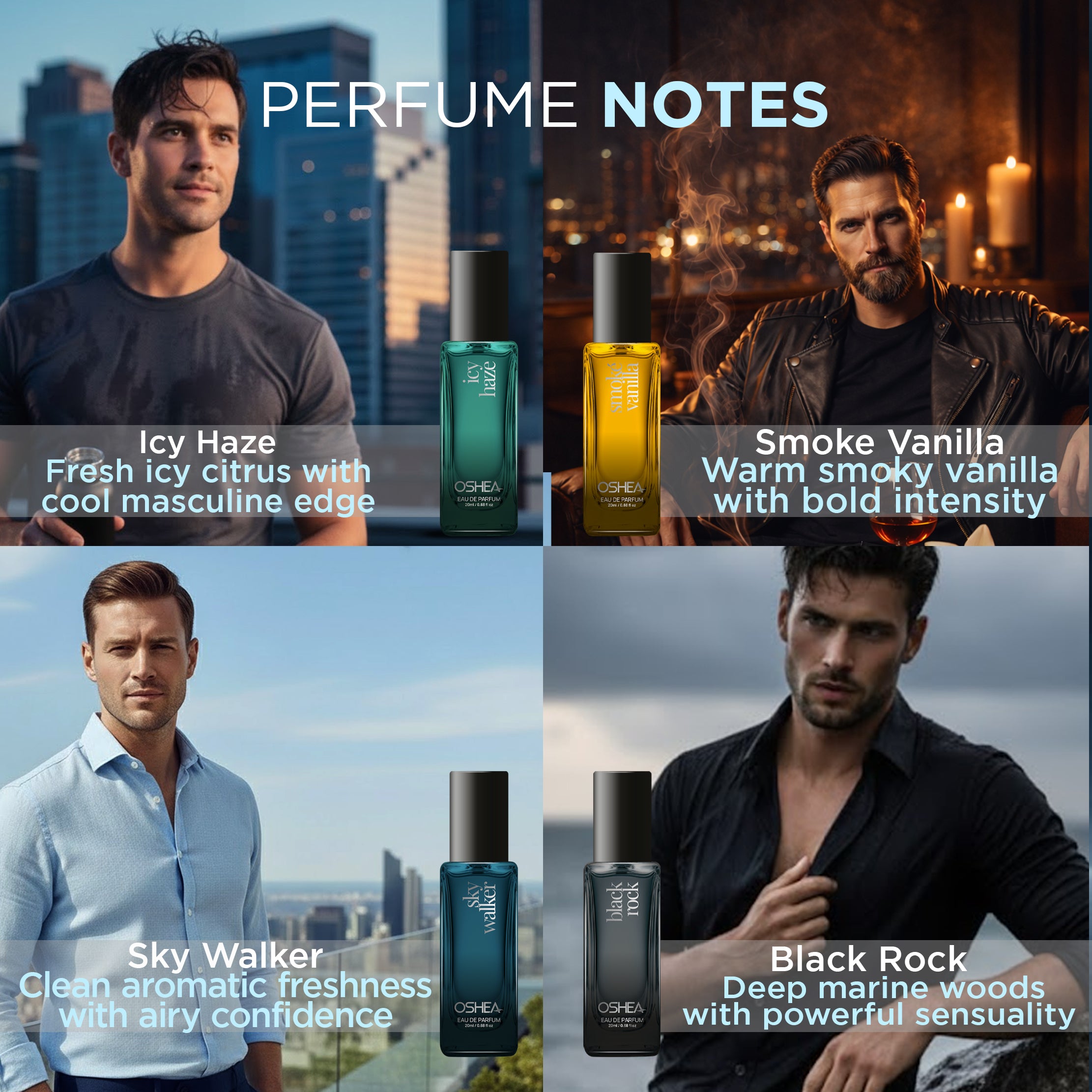 Oshea EAU DE PERFUME COMBO PACK - MEN 20MLX4 (Icy Haze/Smoke Vanilla/Sky Walker/Black Rock)