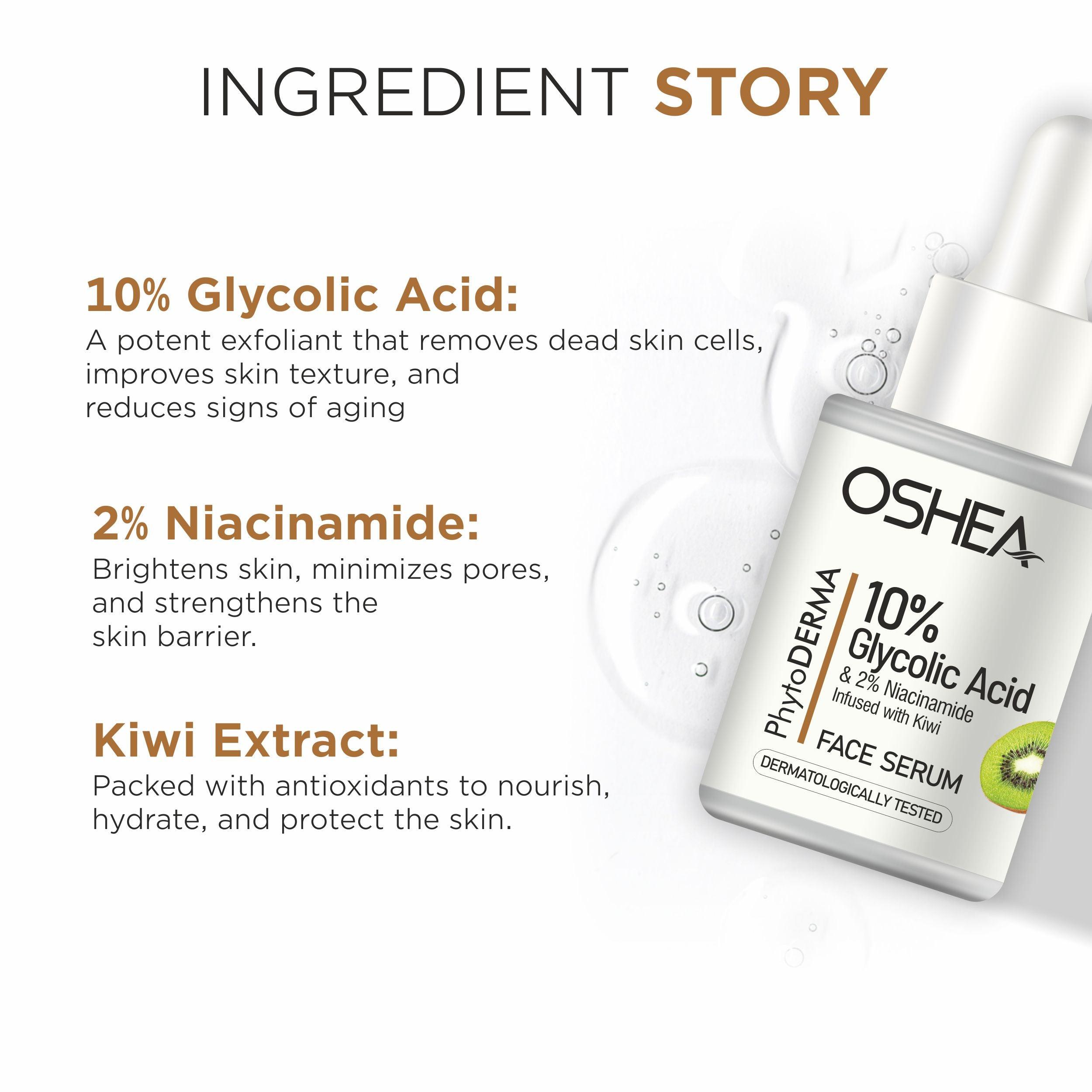 Face Serum - 10% Glycolic Acid + 2% Niacinamide infused with Kiwi