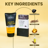 Activated Charcoal Face Wash + Charcoal Cleansing Bar Combo - Oshea Herbals
