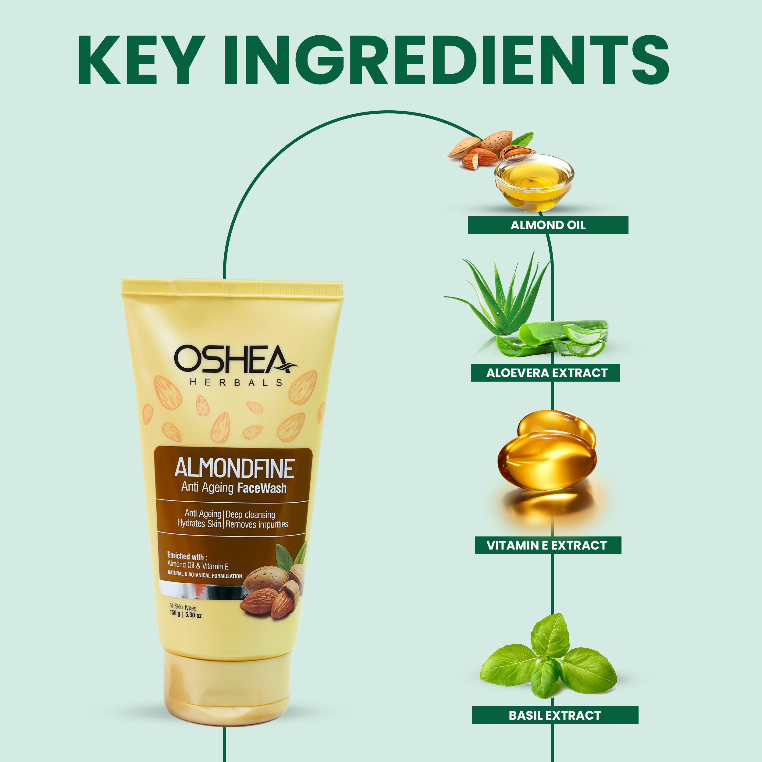 KeyI ngredients Almondfine Anti Ageing Face wash Oshea Herbals