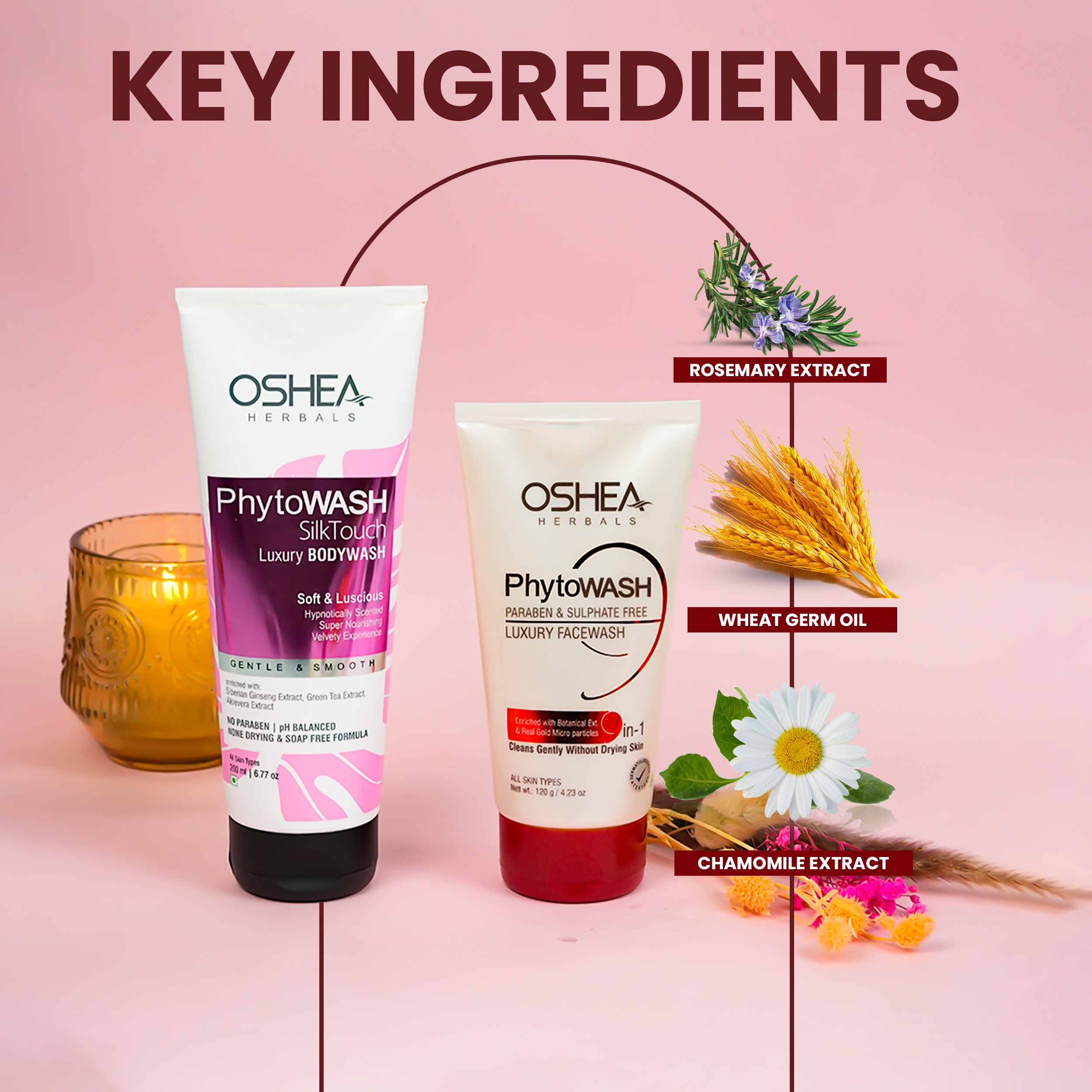 Key Ingredients Phytowash Luxury Face wash Phytowash Silk Touch Luxury Body wash Oshea Herbals