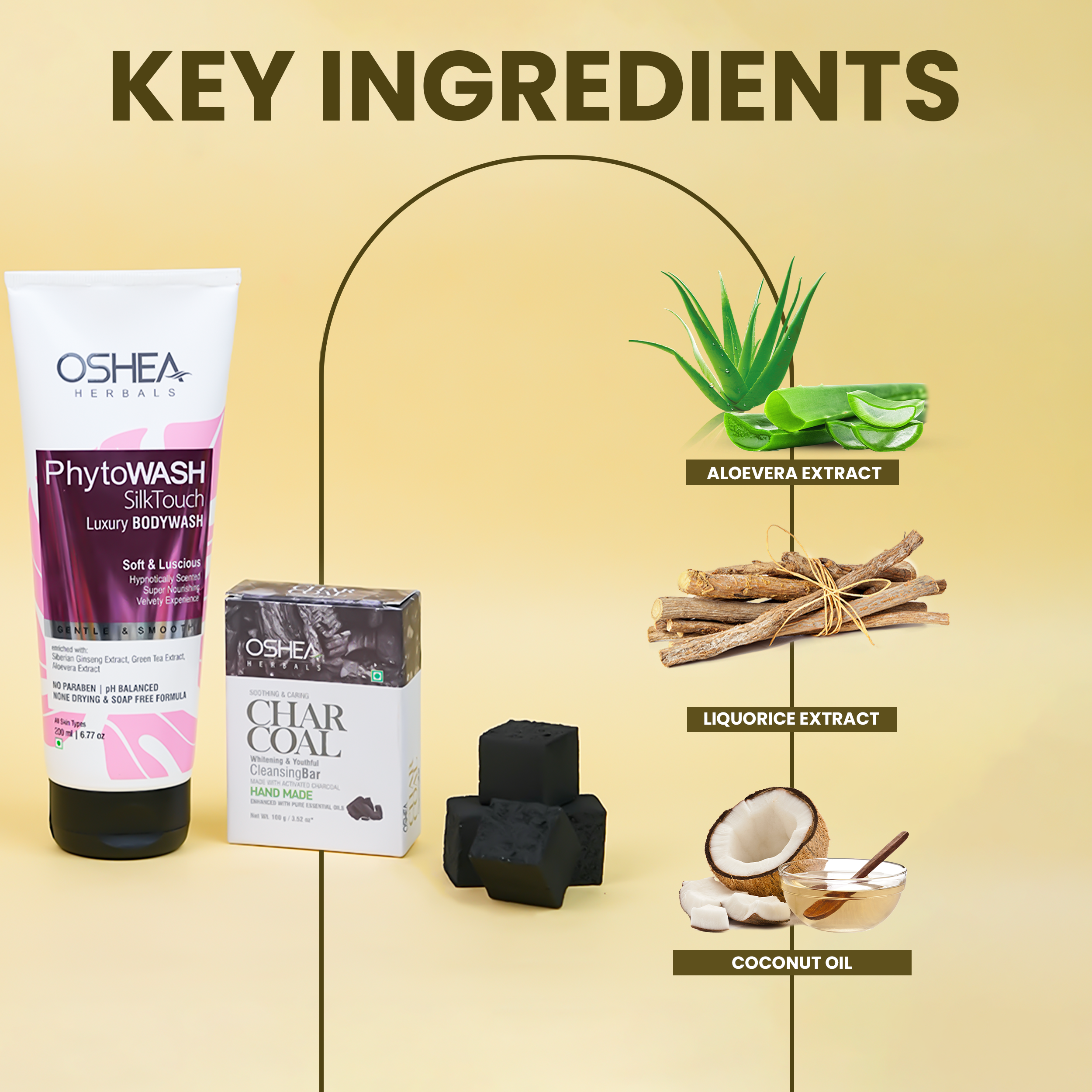 Key Ingredients Phytowash Silk Touch Luxury Body wash Charcoal Bar Combo Oshea Herbals