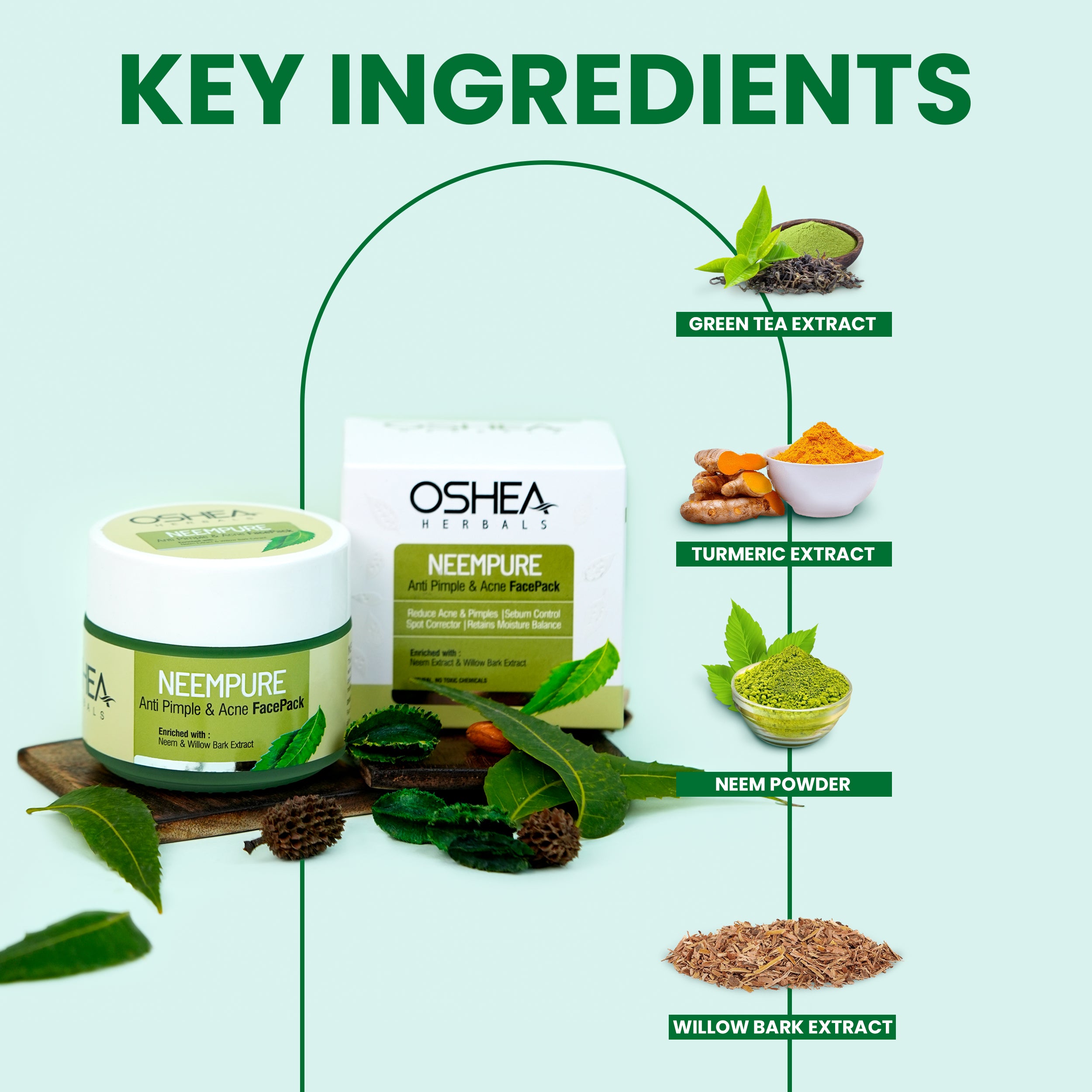Key ingredients NeemPure Anti Pimple Acne Facepack Jar Oshea Herbals