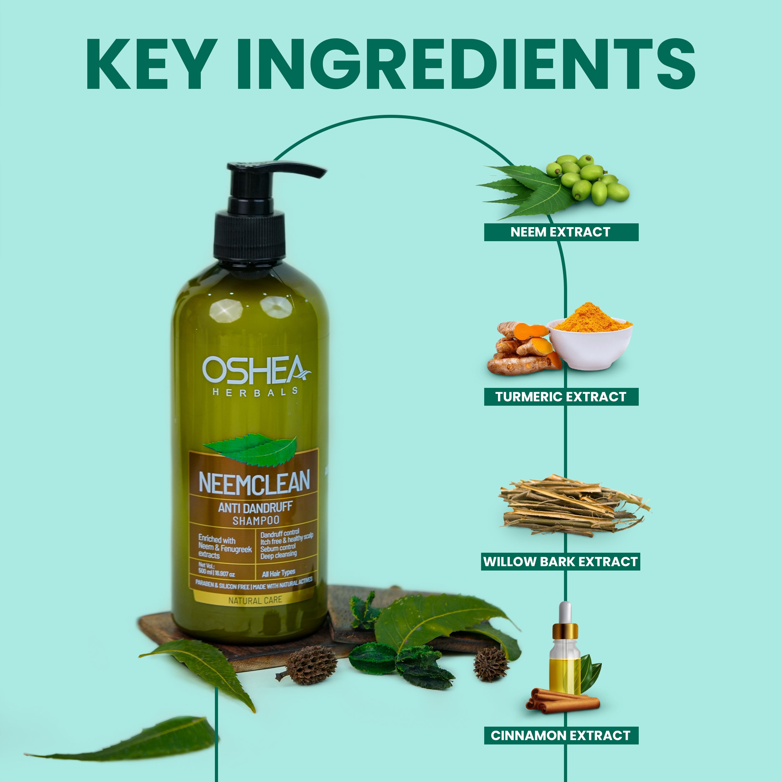 Key ingredients Neemclean Anti dandruff Shampoo Oshea Herbals
