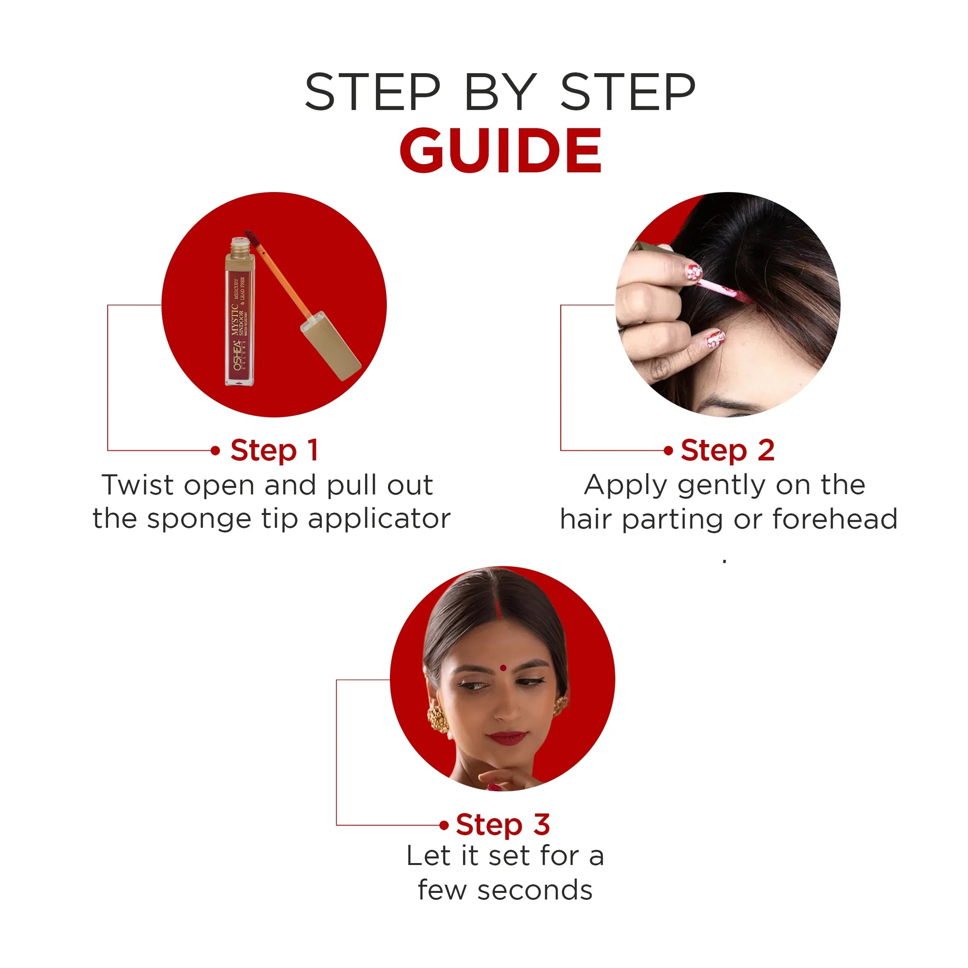 Step-by-step guide for applying maroon liquid sindoor with sponge tip applicator