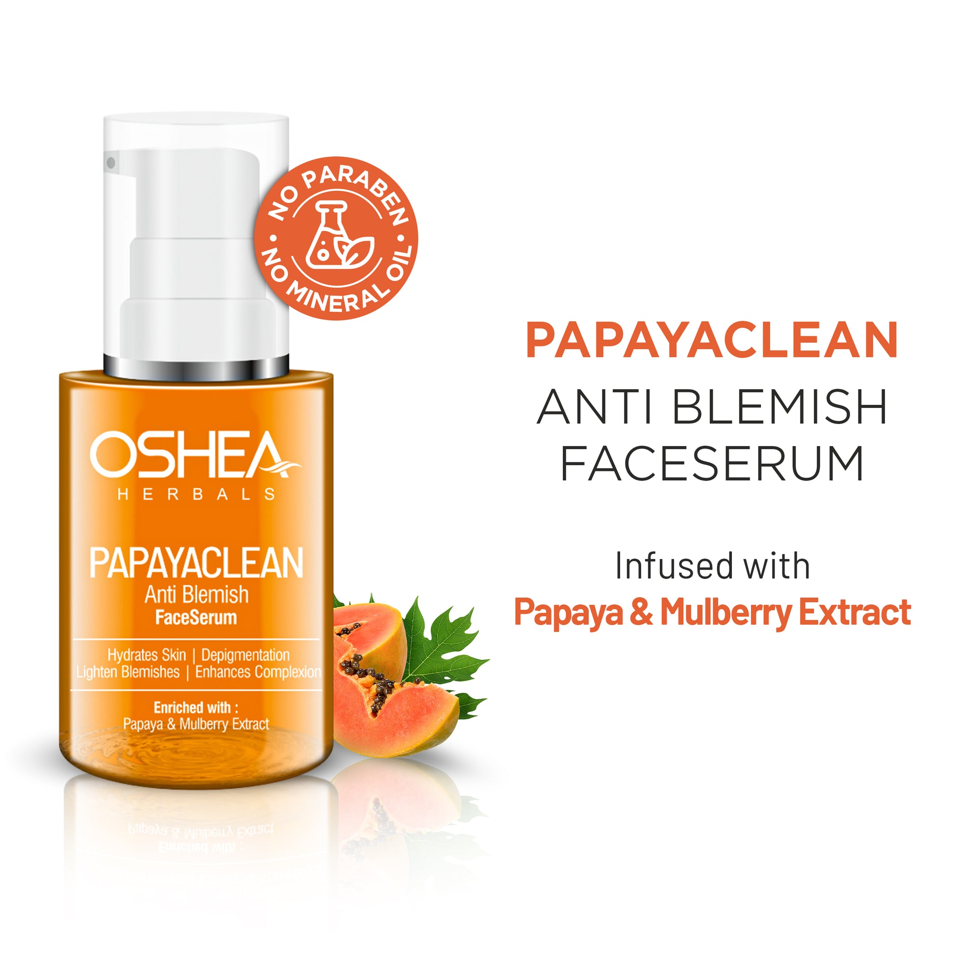 Oshea Herbals Papayaclean Anti Blemish Face Serum with papaya and mulberry extract on a white background