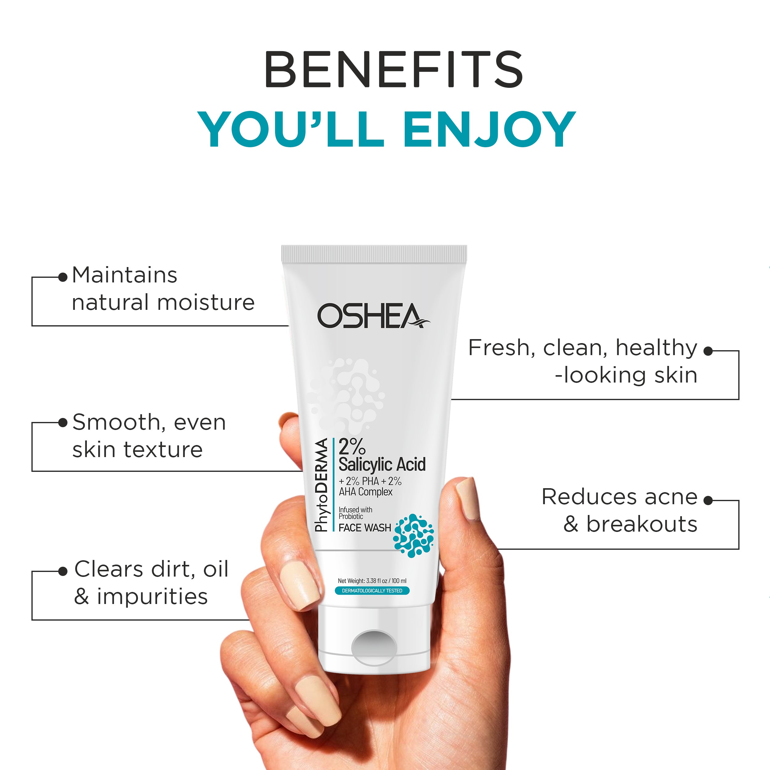 Facewash - 2% Salicylic Acid + 2% PHA + 2% AHA Complex Infused with Probiotic