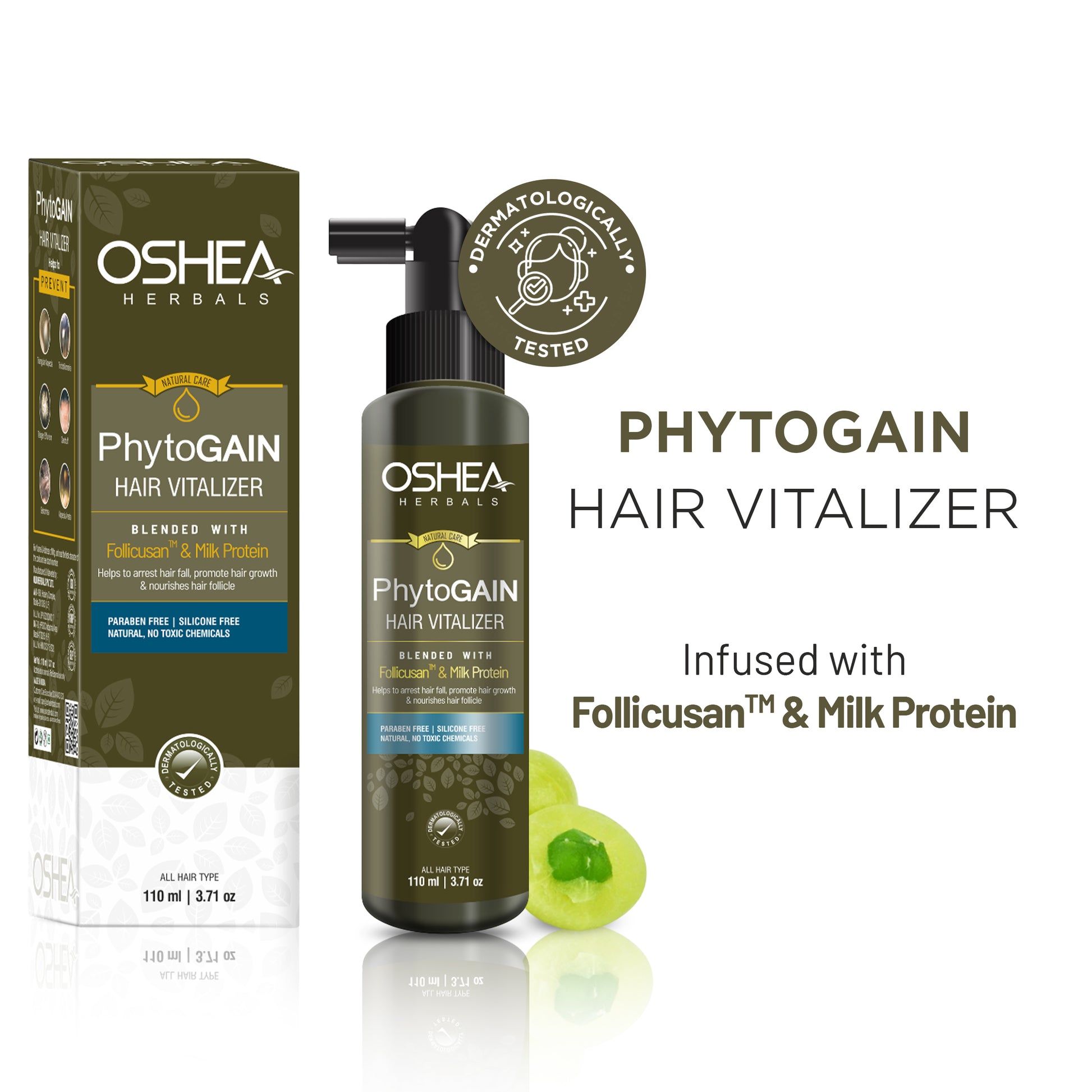 Oshea Herbals Phytogain Hair Vitalizer with packaging on a white background