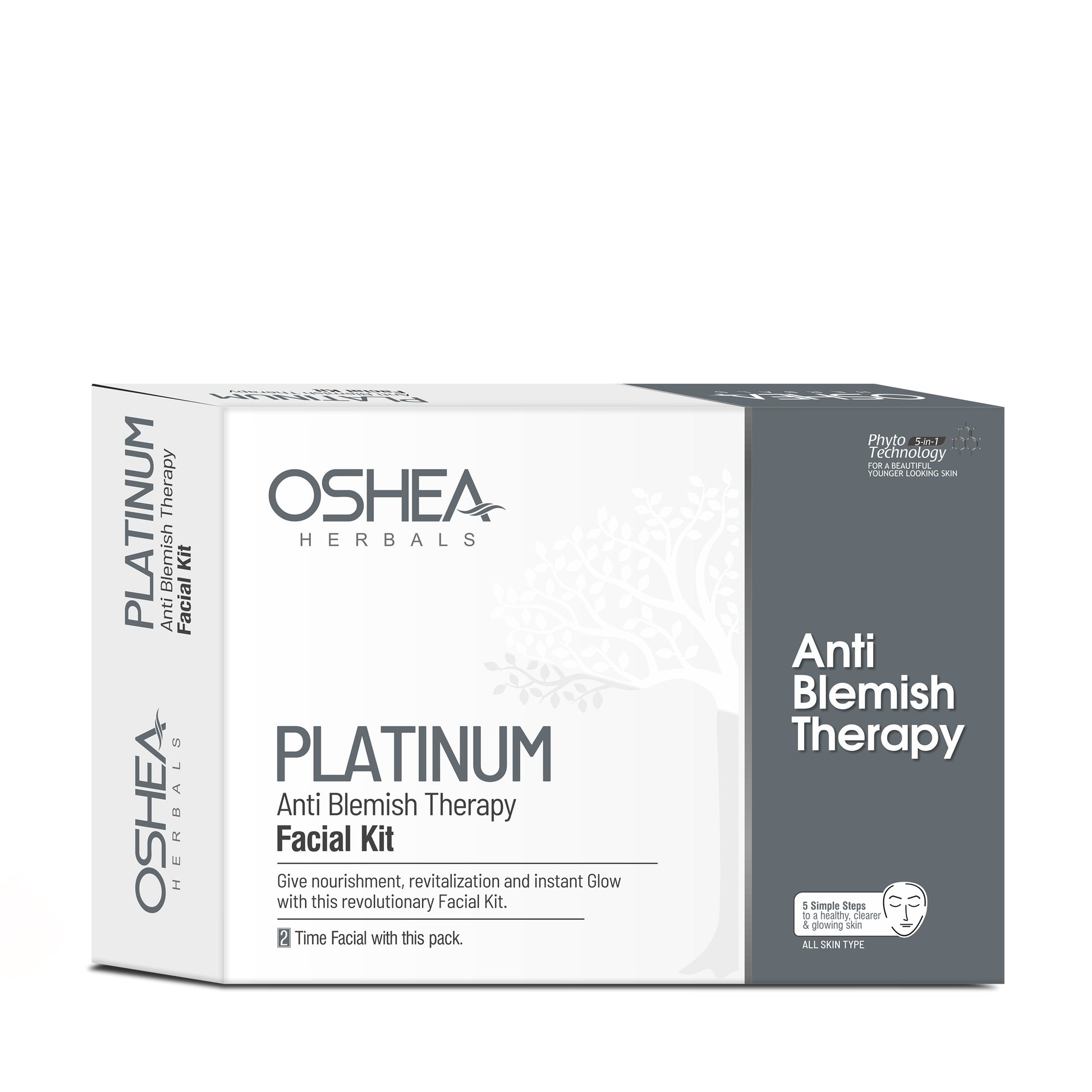 Oshea Herbals Platinum Anti Blemish Therapy Facial Kit packaging on a white background