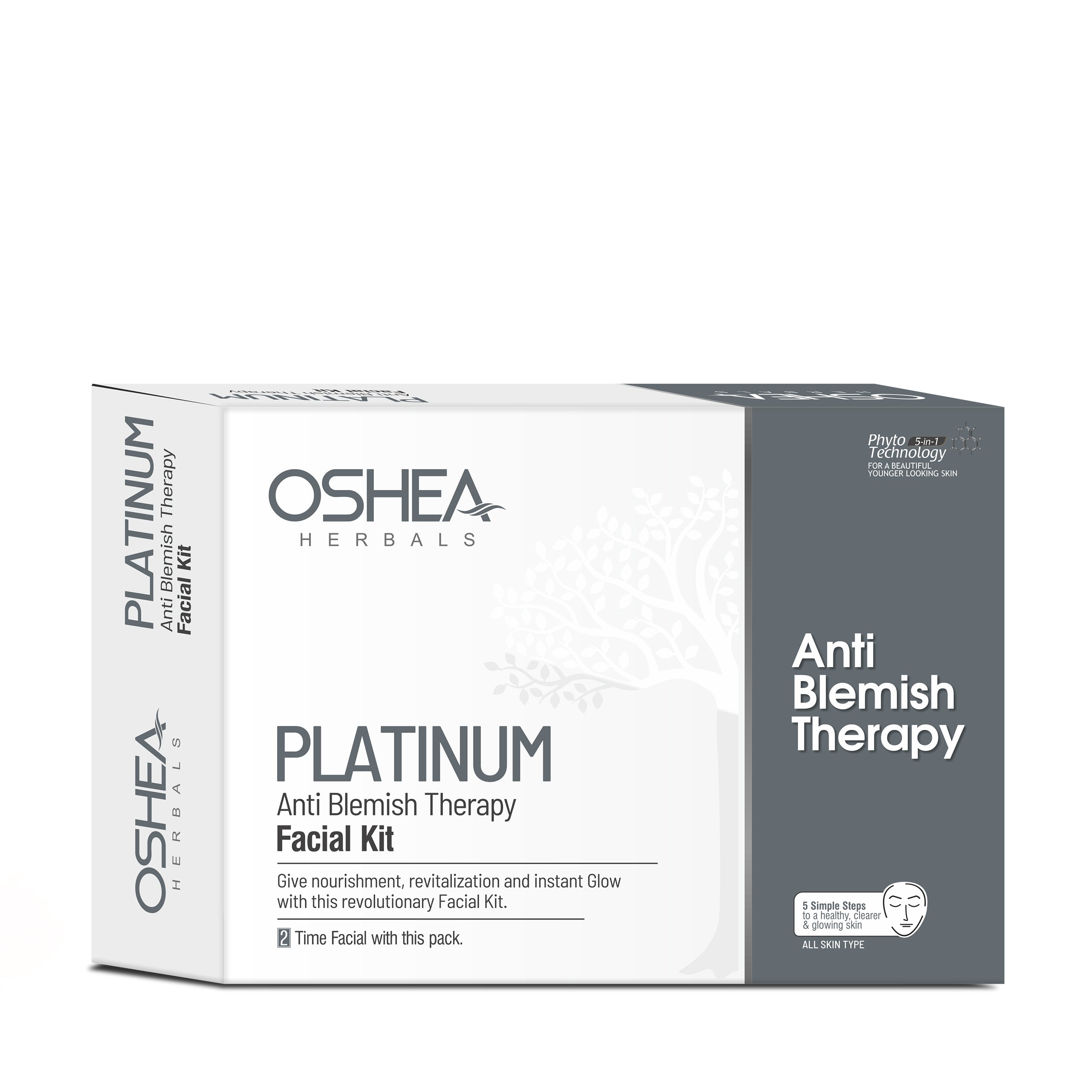Oshea Herbals Platinum Anti Blemish Therapy Facial Kit packaging on a white background