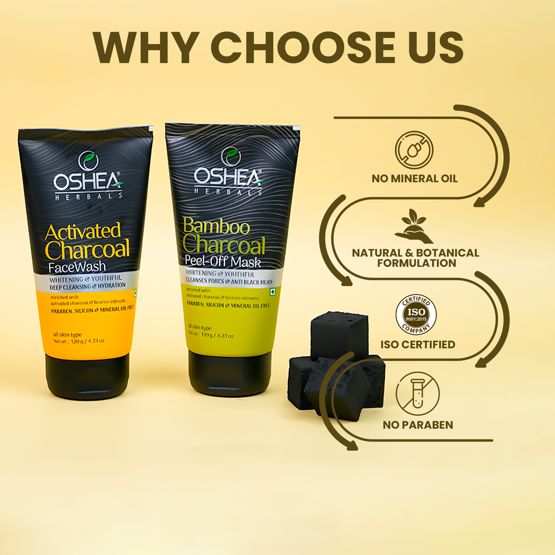 Activated Charcoal Face Wash +Bamboo Charcoal Peel Off Mask Combo - Oshea Herbals