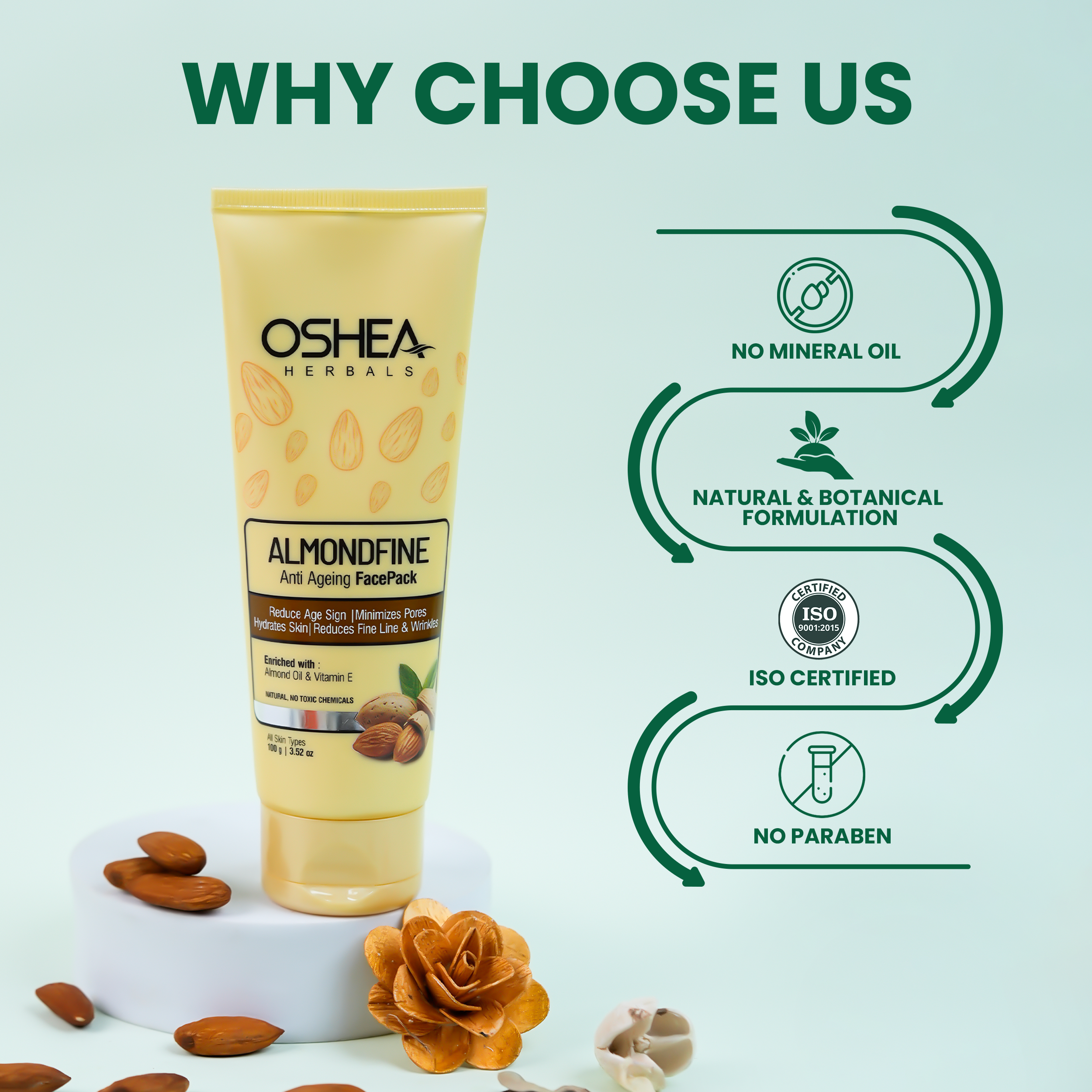 Why Choose Us Almondfine Anti-Ageing Face pack Tube Oshea Herbals