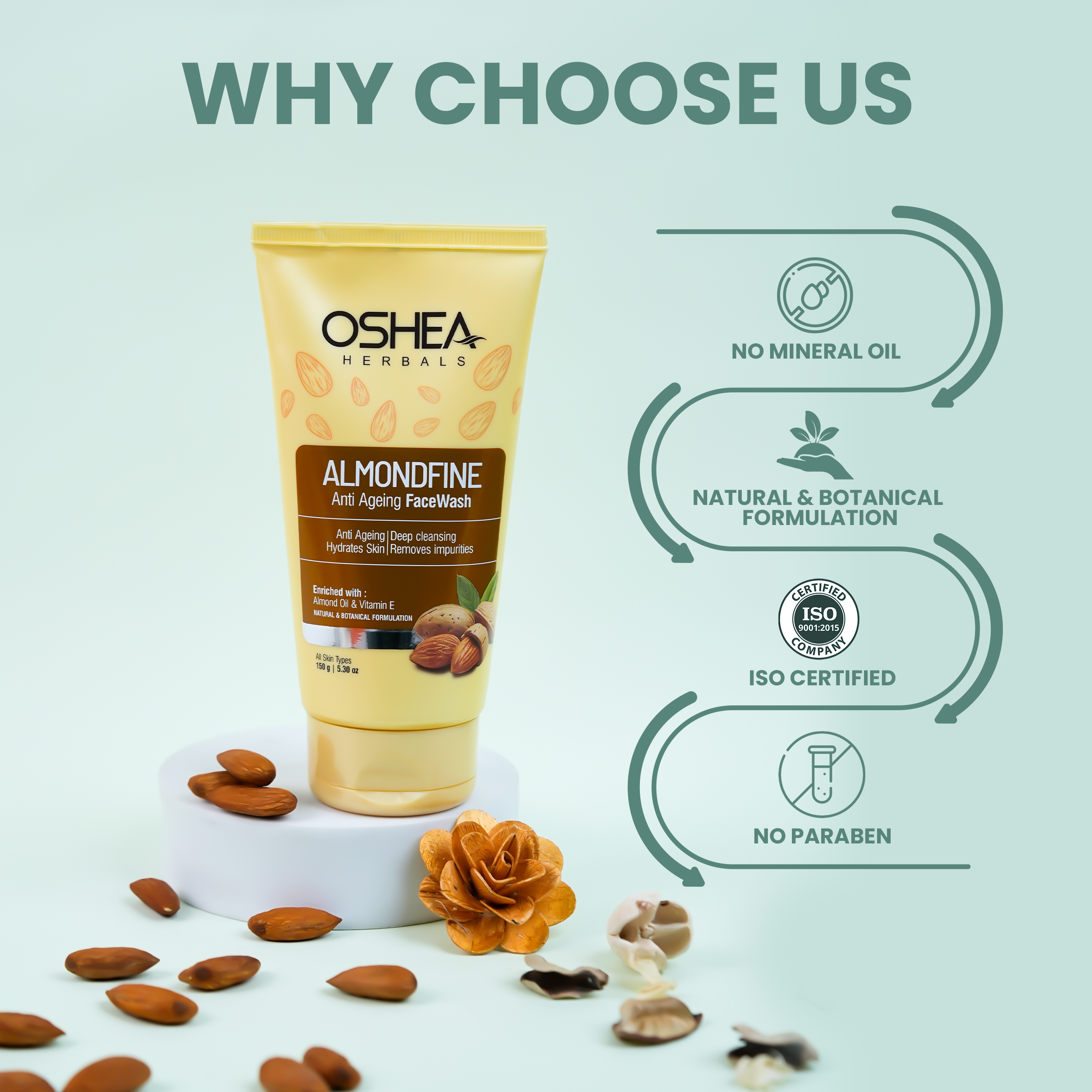 Why Choose Us Almondfine Anti Ageing Face wash Oshea Herbals