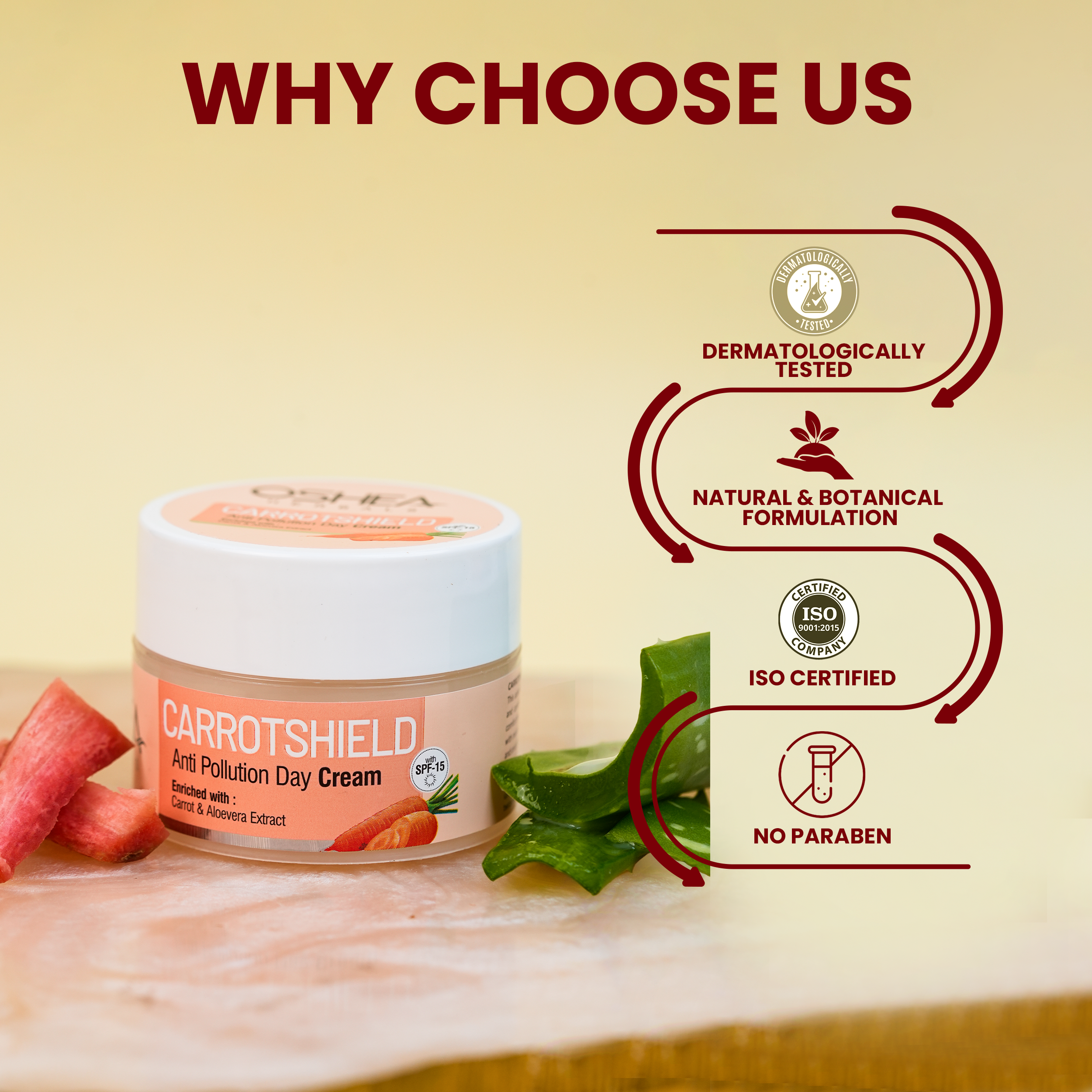 Why Choose Us Carrot Shield Anti Pollution Day Cream Oshea Herbals
