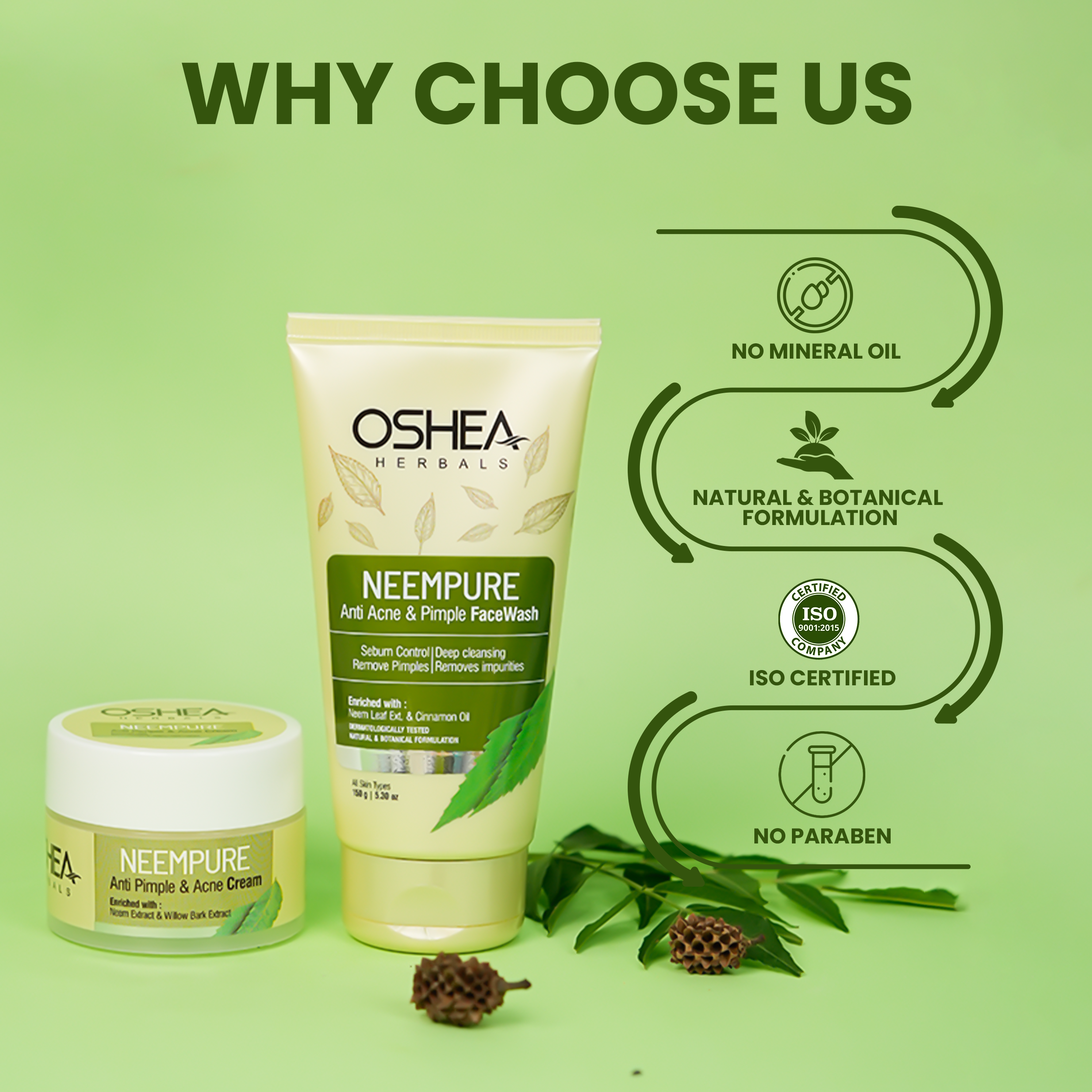 Why Choose Us Neempure Anti Acne Pimple Face Wash Neempure Anti Acne Pimple Cream Combo Oshea Herbals