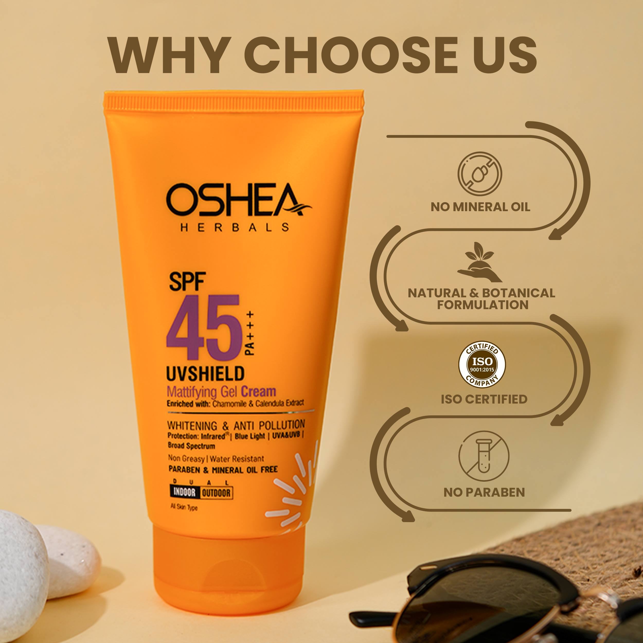 Why Choose us Uv Shield Mattifying Gel Cream SPF45PA_Oshea Herbals