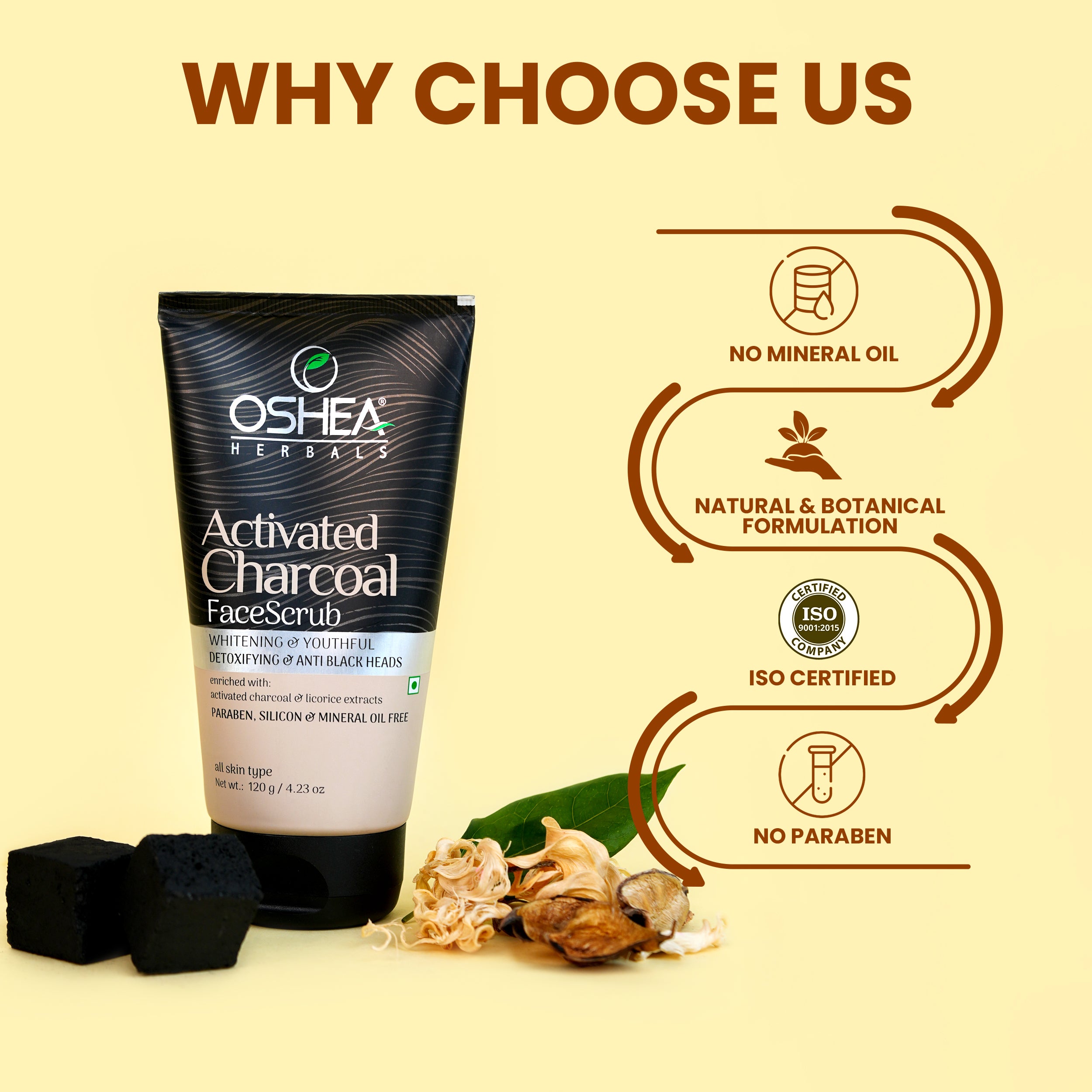Why choose us Activated Charcoal Face Scrub Oshea Herbals